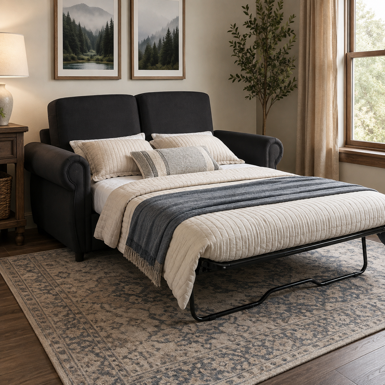 Chula 58" Linen Loveseat Sleeper Sofa with Memory Foam Mattress and USB Ports