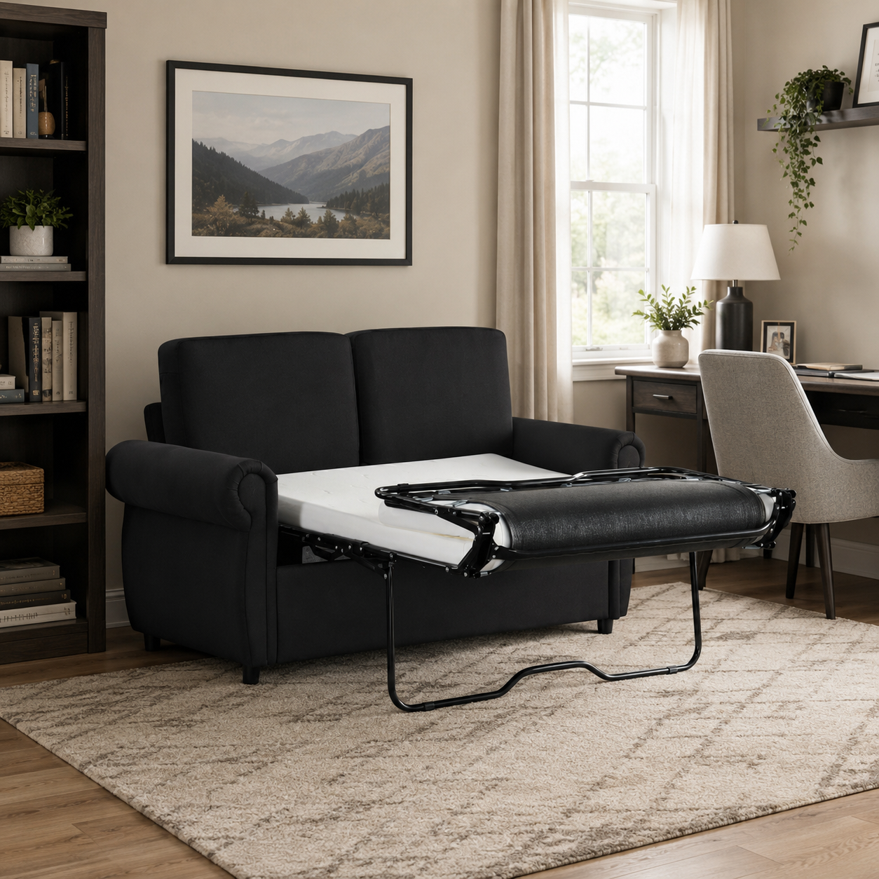 Chula 58" Linen Loveseat Sleeper Sofa with Memory Foam Mattress and USB Ports