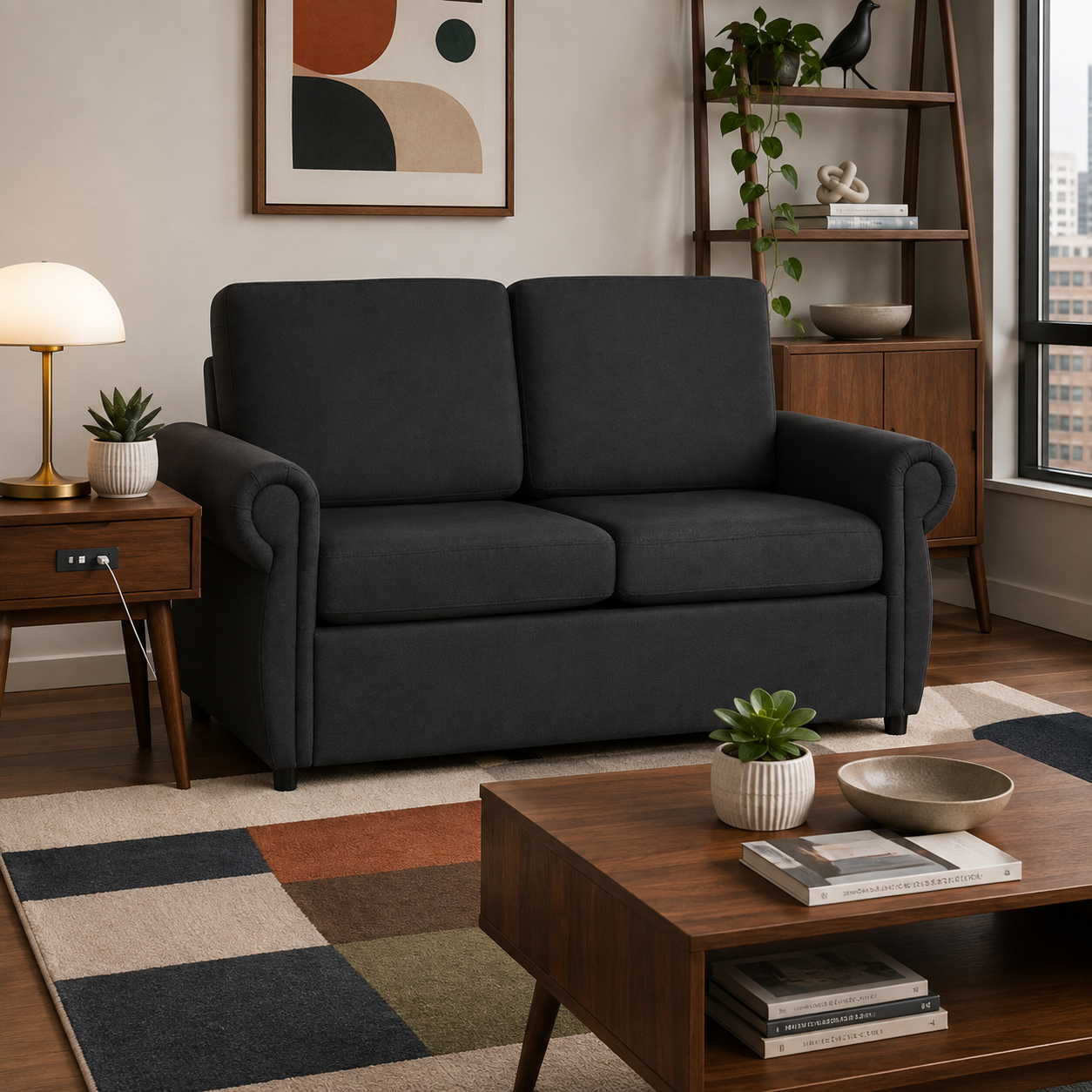 Chula 58" Linen Loveseat Sleeper Sofa with Memory Foam Mattress and USB Ports