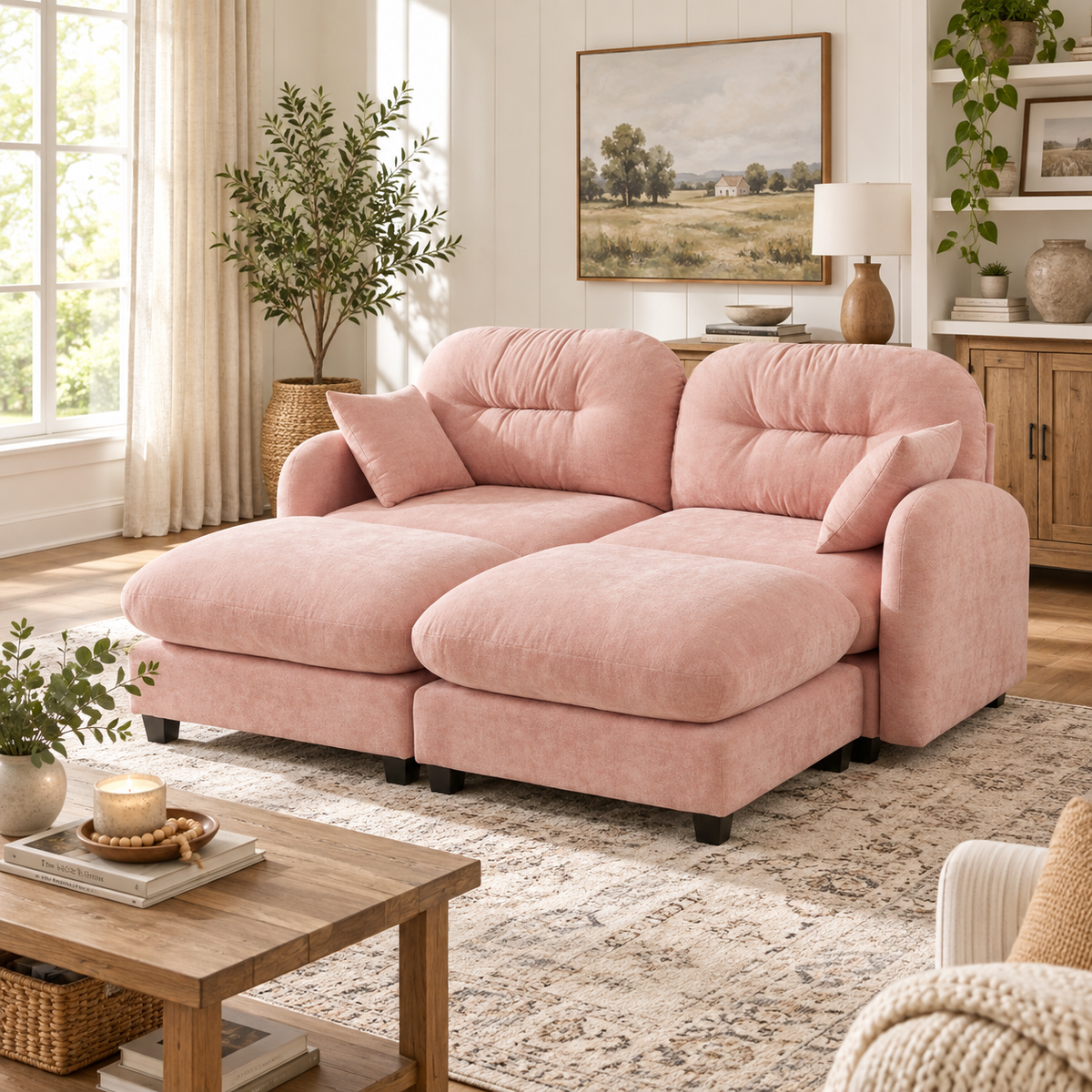 Roselyn 74" 4-Piece Modular Chenille Sofa with Daybed Configuration