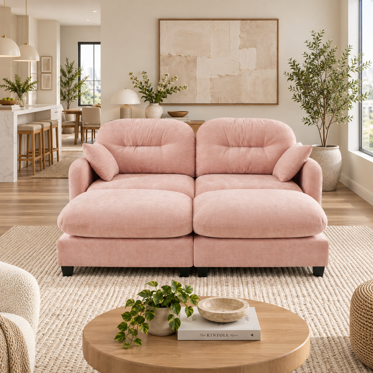 Roselyn 74" 4-Piece Modular Chenille Sofa with Daybed Configuration
