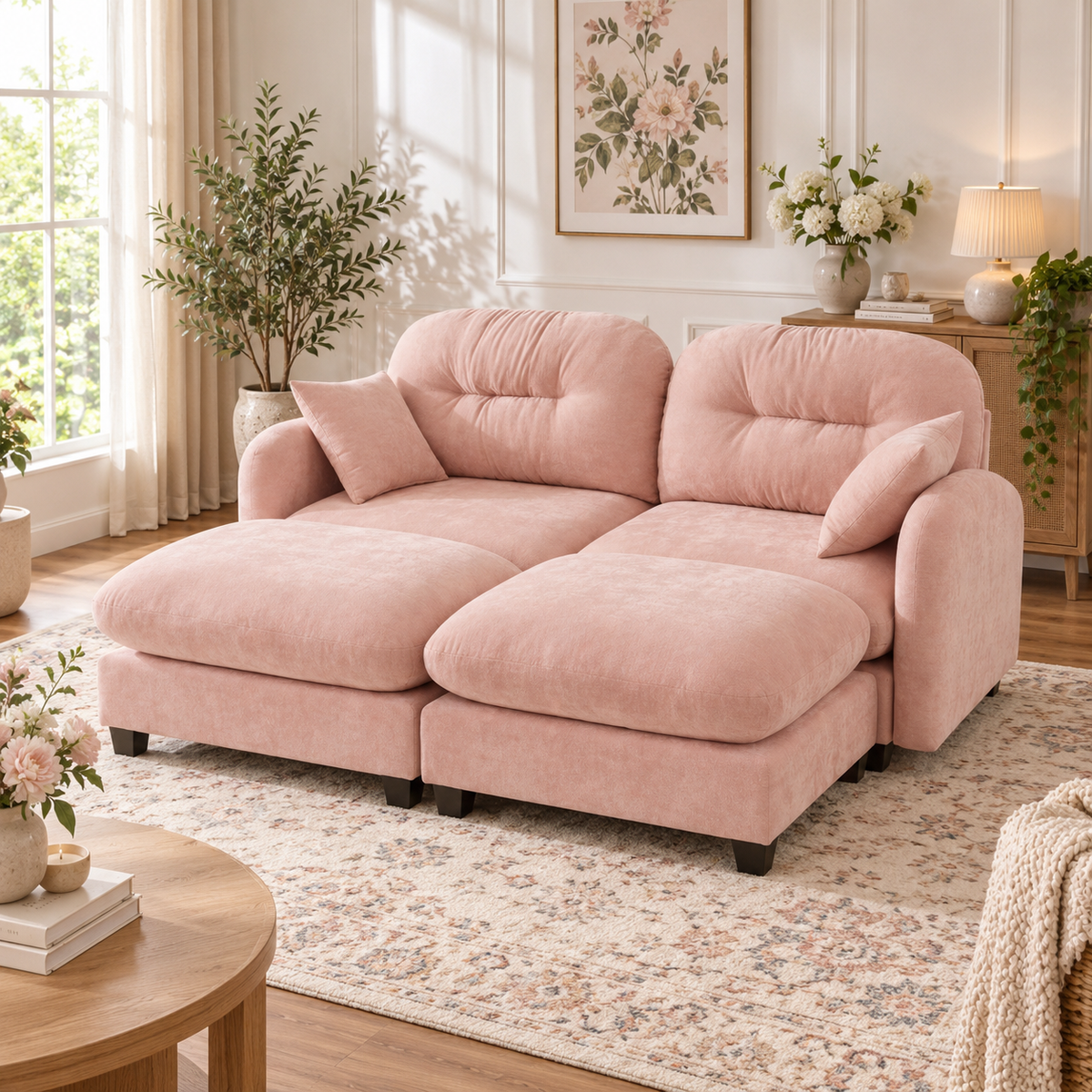 Roselyn 74" 4-Piece Modular Chenille Sofa with Daybed Configuration