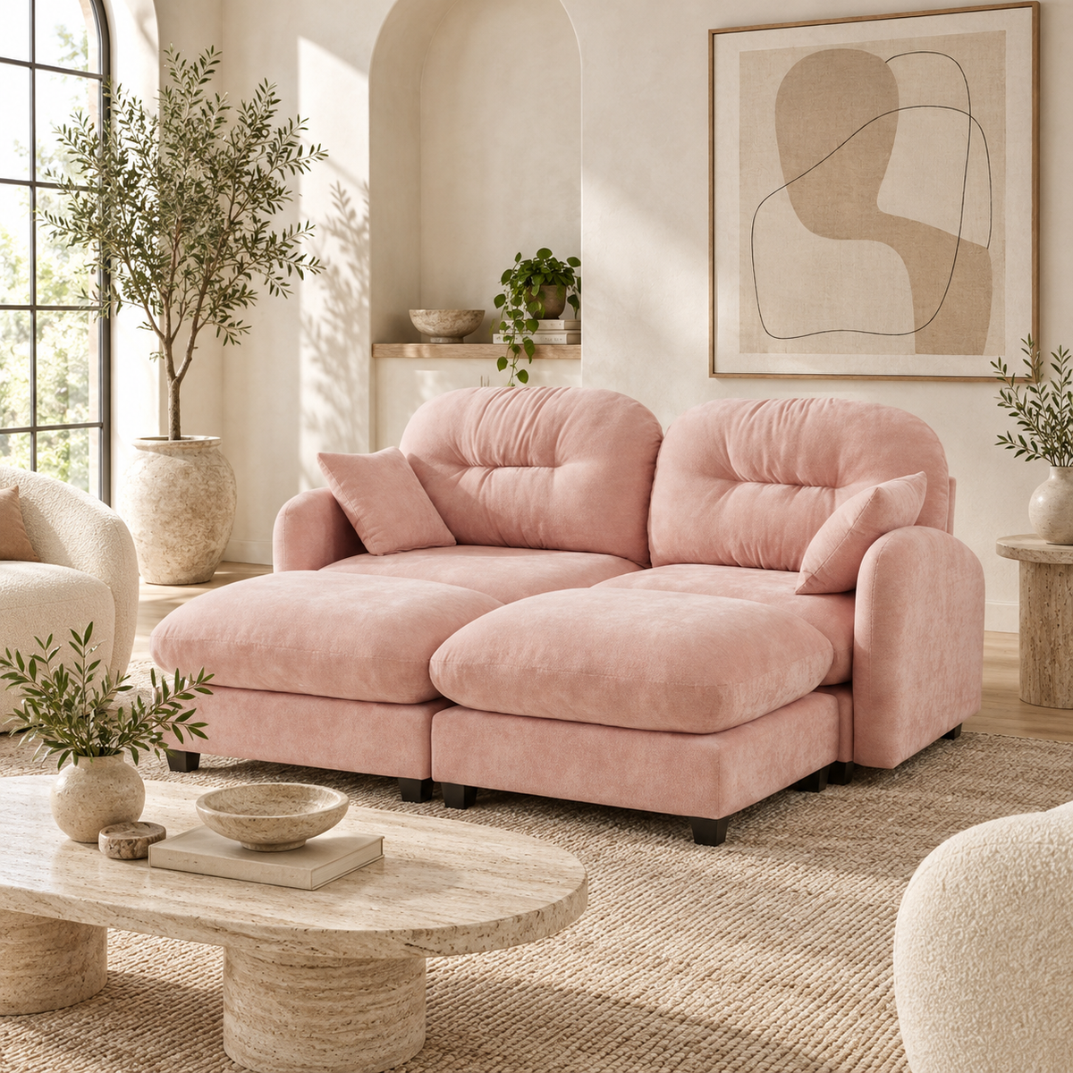 Roselyn 74" 4-Piece Modular Chenille Sofa with Daybed Configuration