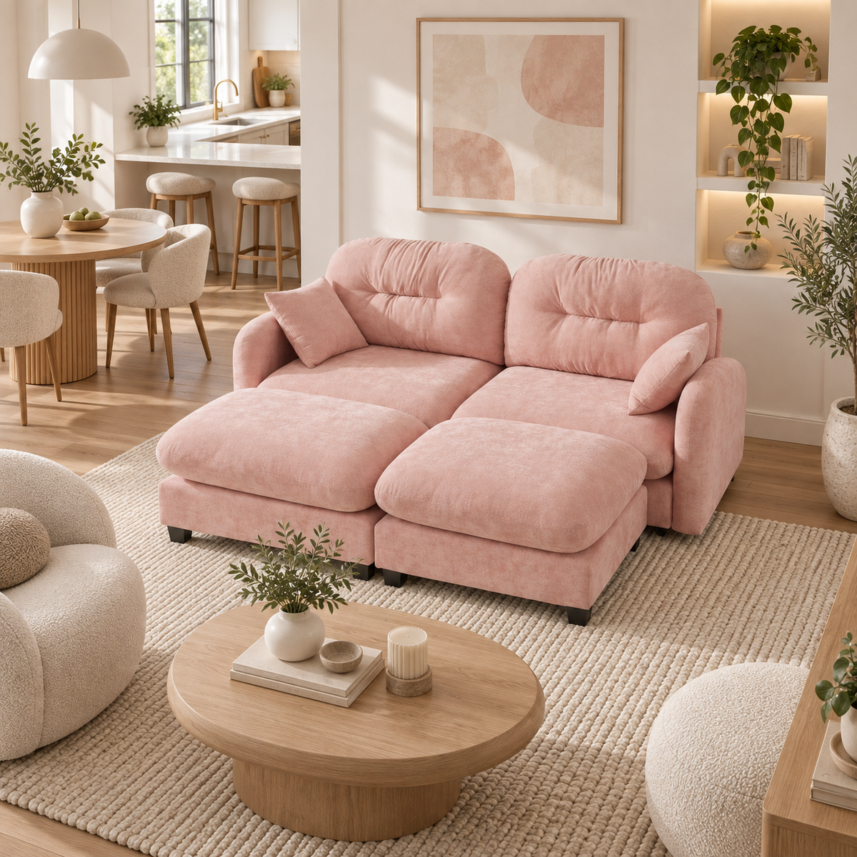 Roselyn 74" 4-Piece Modular Chenille Sofa with Daybed Configuration