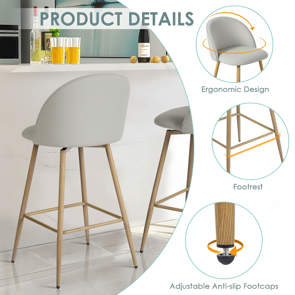 Homy Casa Haseeb Barrel Swivel Counter Height Bar Stools 26" Set of 2 Kitchen Seating