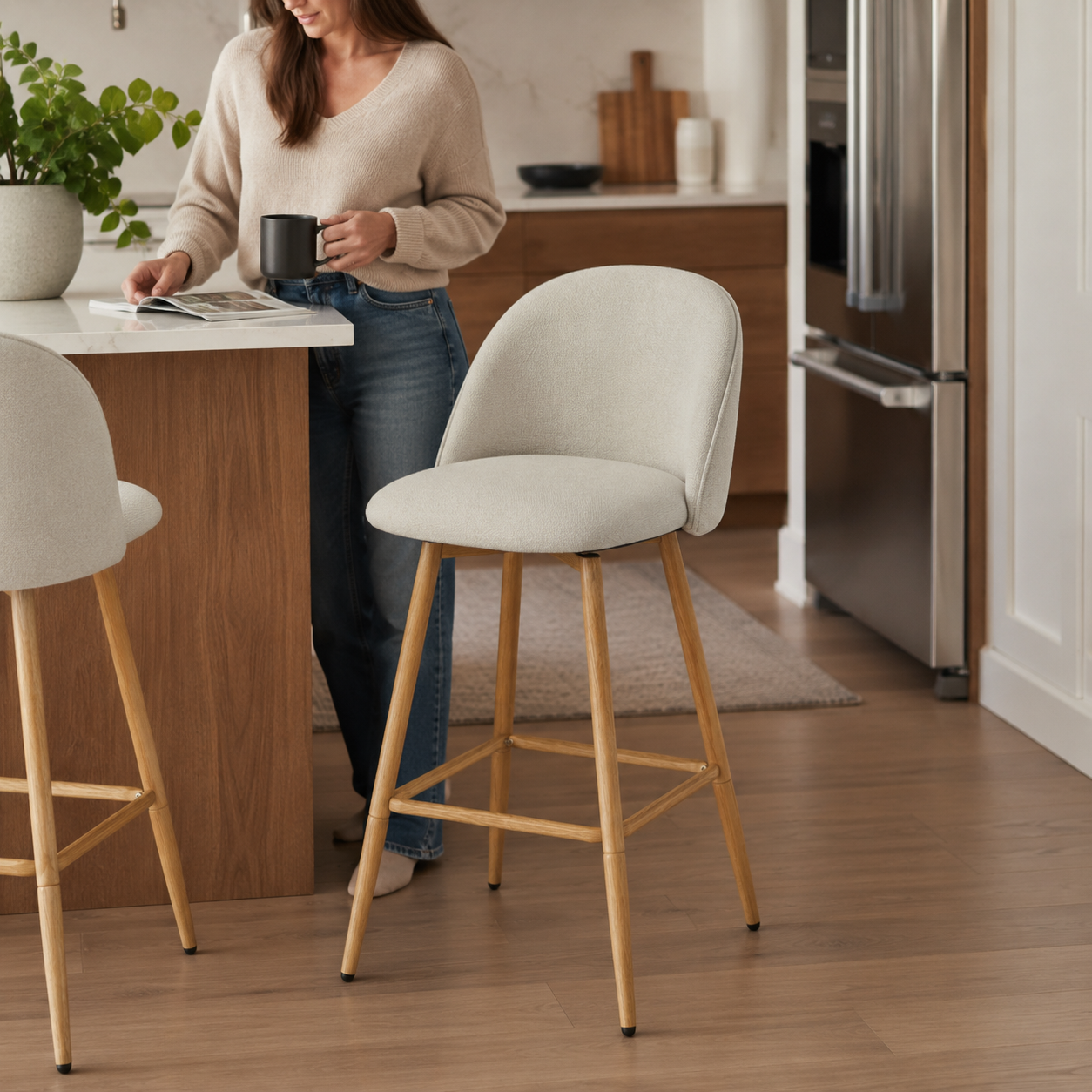 HASEEB 26" Swivel Counter Height Bar Stool with Performance Fabric