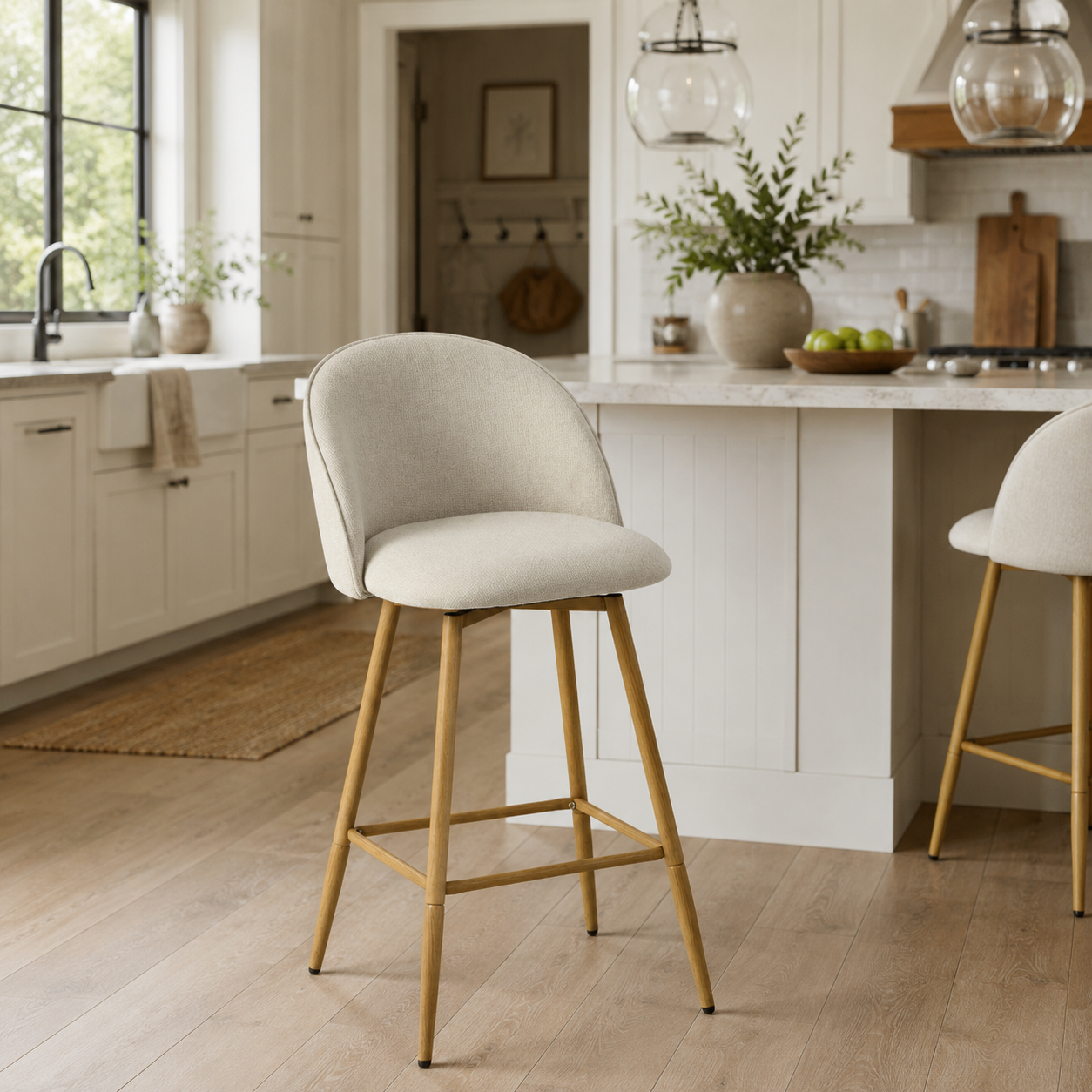HASEEB 26" Swivel Counter Height Bar Stool with Performance Fabric