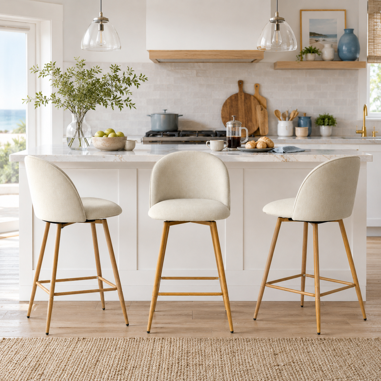 HASEEB 26" Swivel Counter Height Bar Stools Set of 3 with Performance Fabric