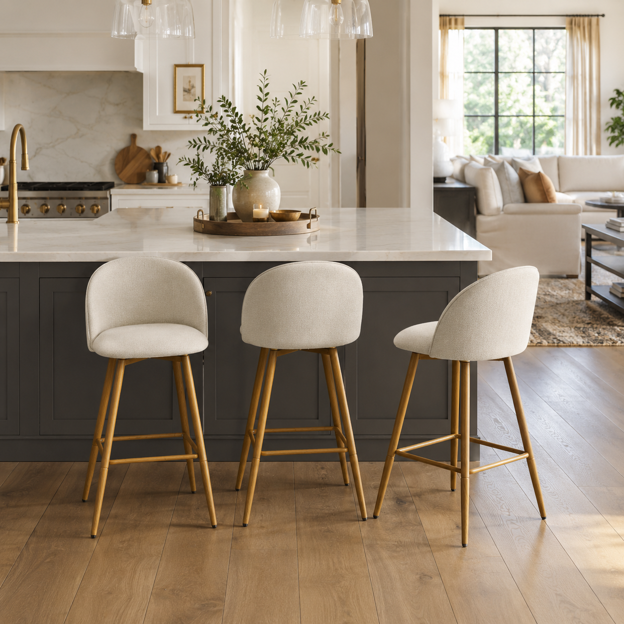 HASEEB 26" Swivel Counter Height Bar Stools Set of 3 with Performance Fabric