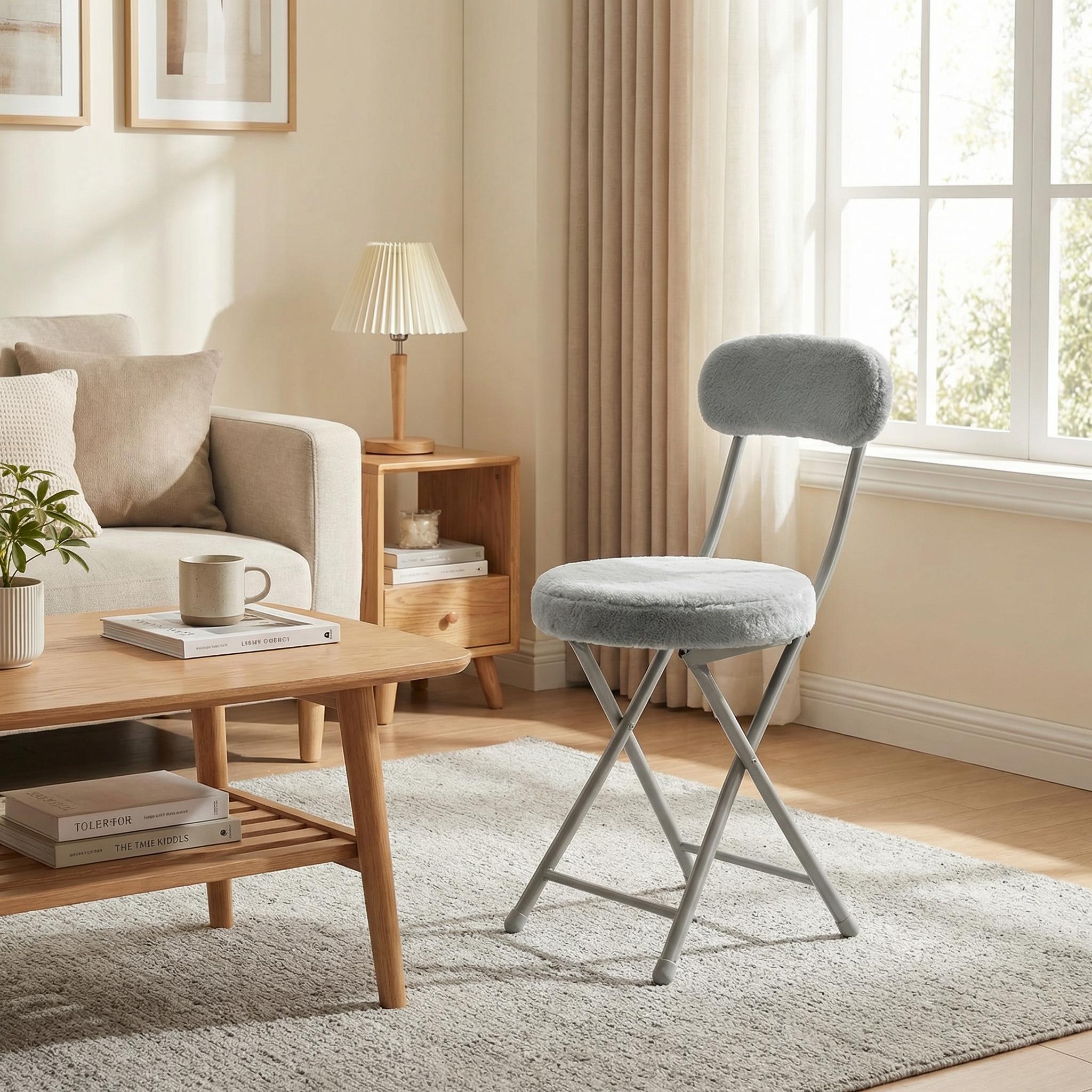 Ernst 4PC Faux Fur Upholstered Folding Chairs Padded Seat Space Saving
