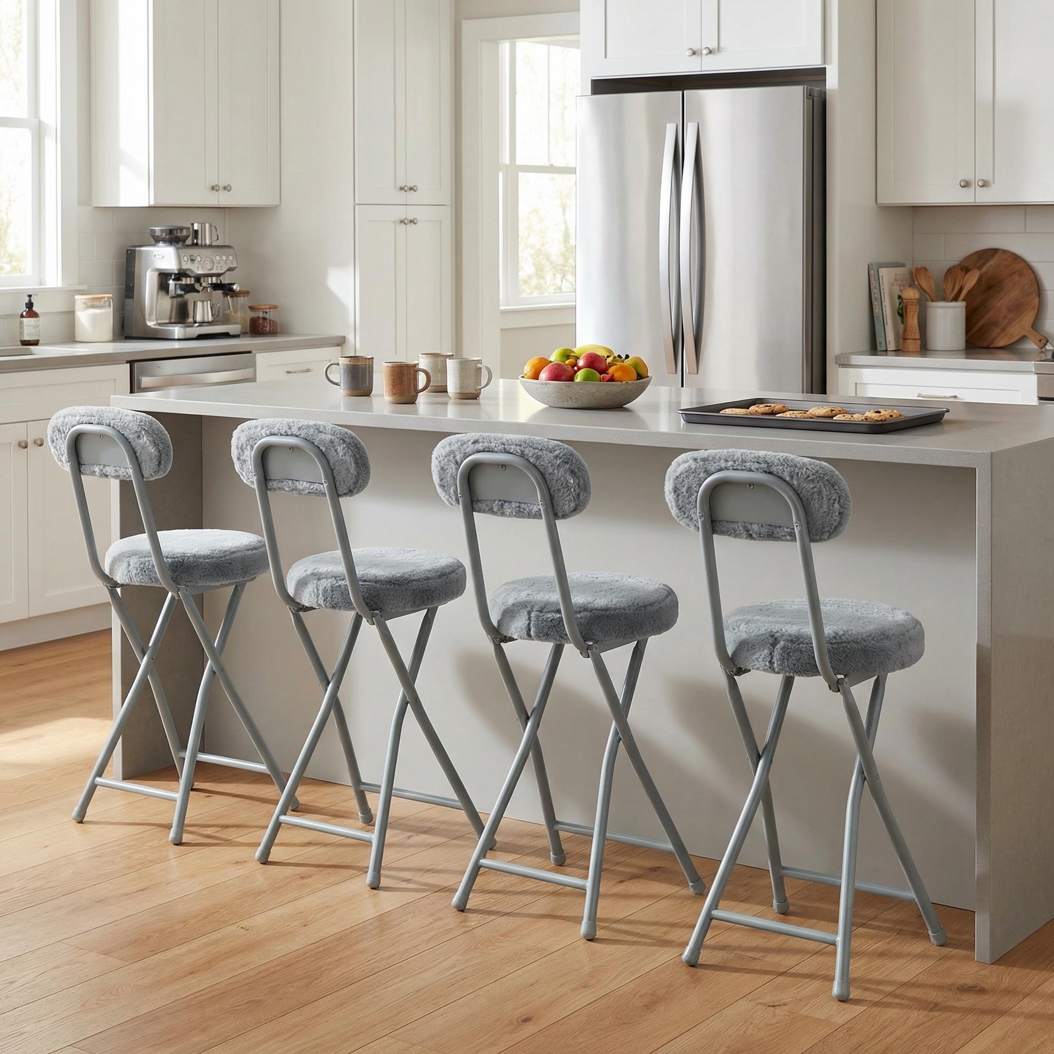 Ernst 4PC Faux Fur Upholstered Folding Chairs Padded Seat Space Saving