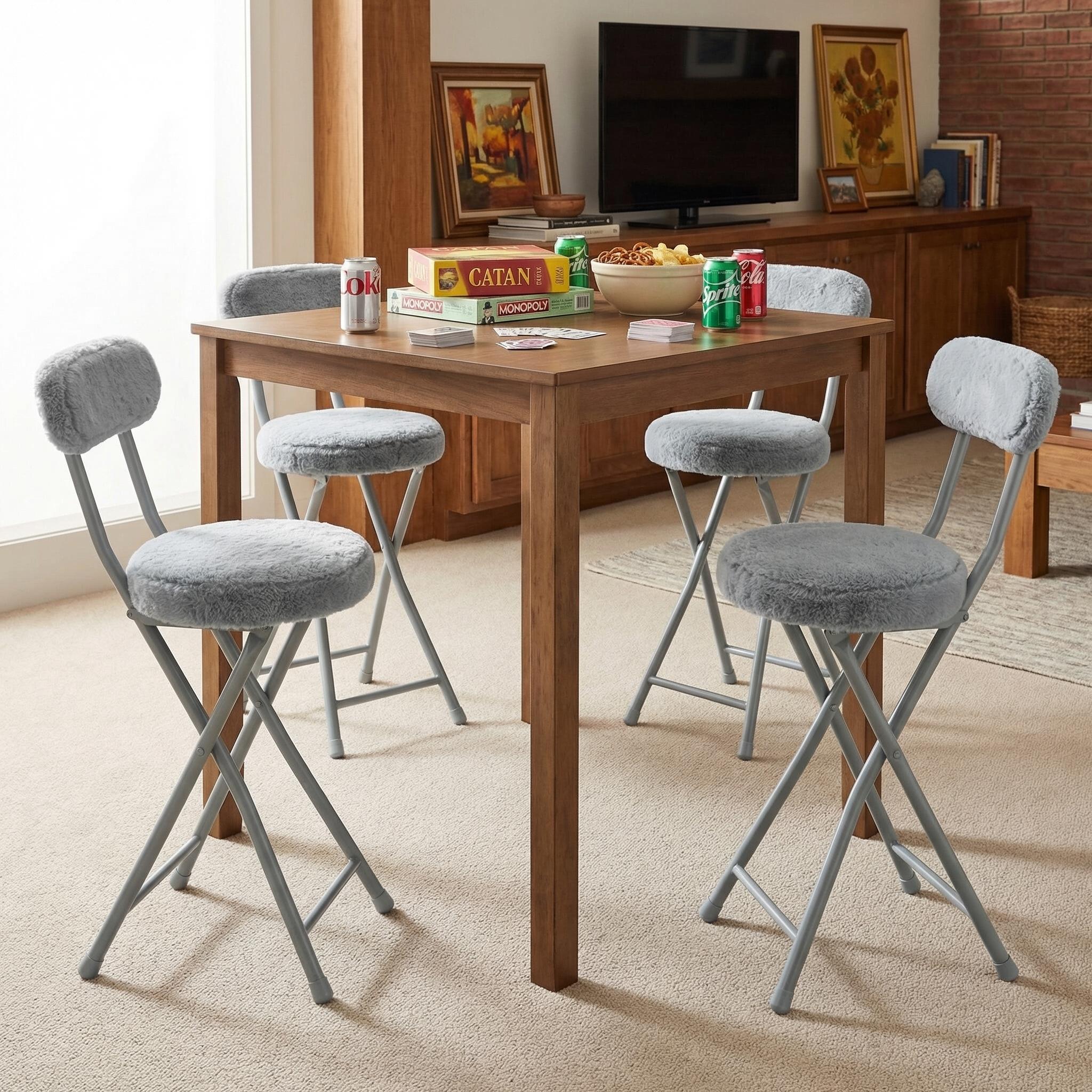 Ernst 4PC Faux Fur Upholstered Folding Chairs Padded Seat Space Saving