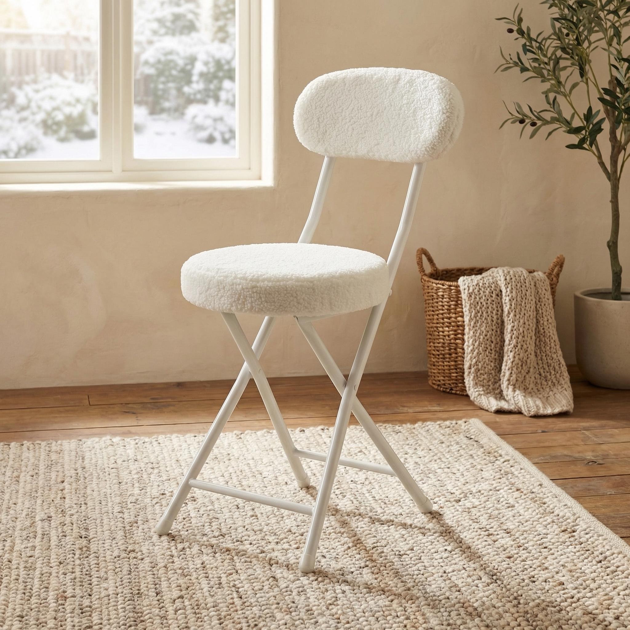 Homy Casa Ernst 4PC Faux Fur Upholstered Folding Chair Padded Seat Space Saving Foldable Accent Chair, Beige