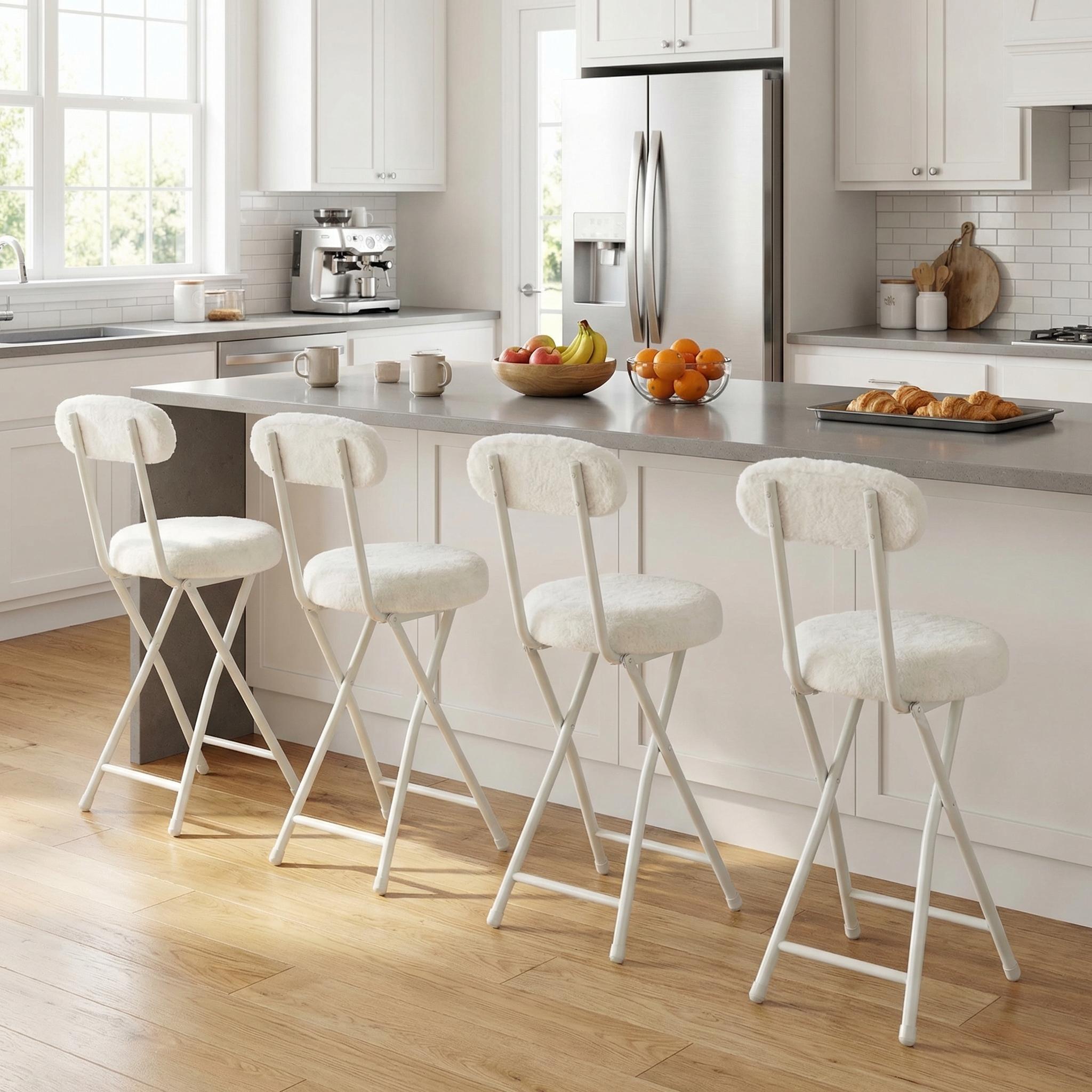 Homy Casa Ernst 4PC Faux Fur Upholstered Folding Chair Padded Seat Space Saving Foldable Accent Chair, Beige