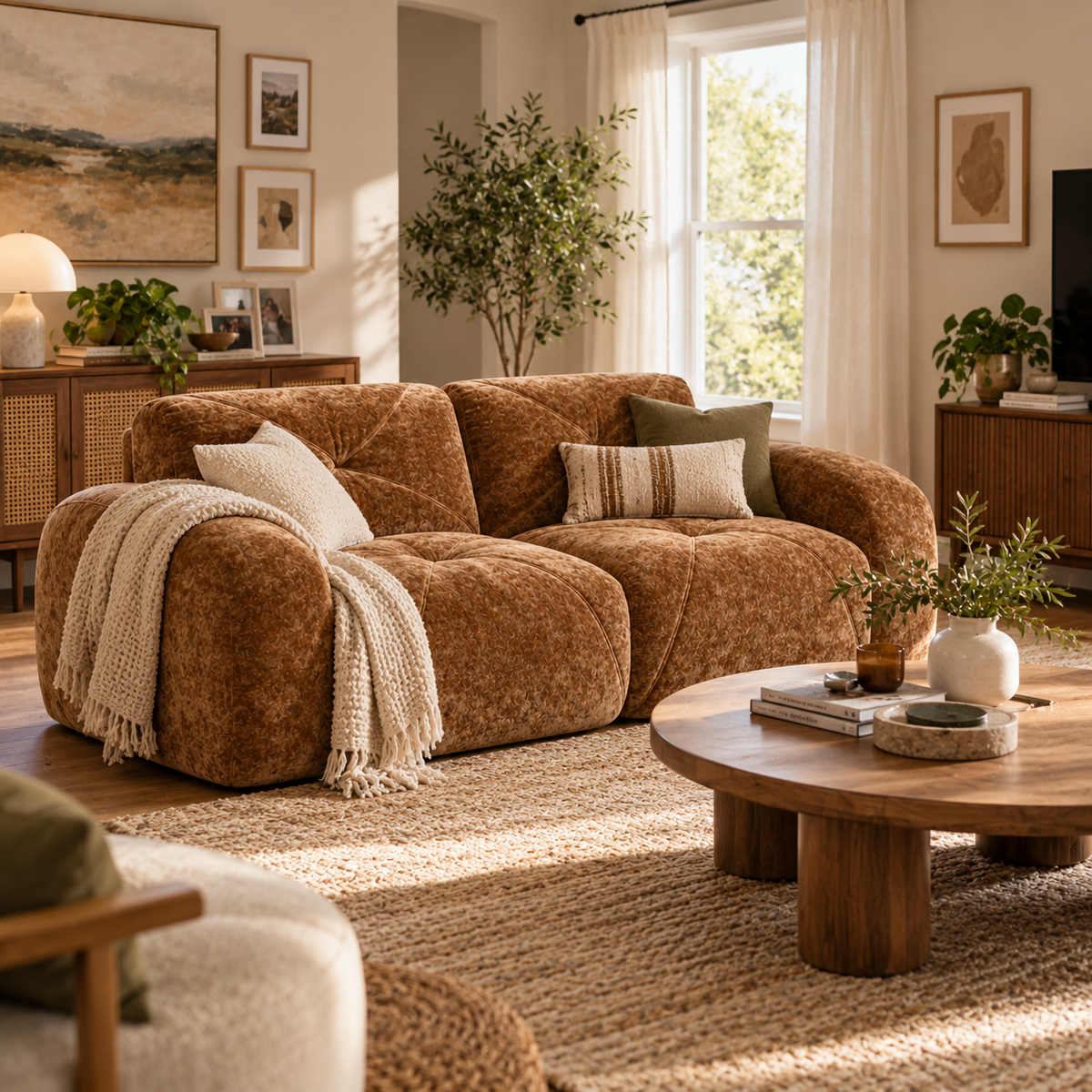 Aven 80" Oversized Frameless Velvet Modular Loveseat Sofa with Curved Armrests and Deep Seat