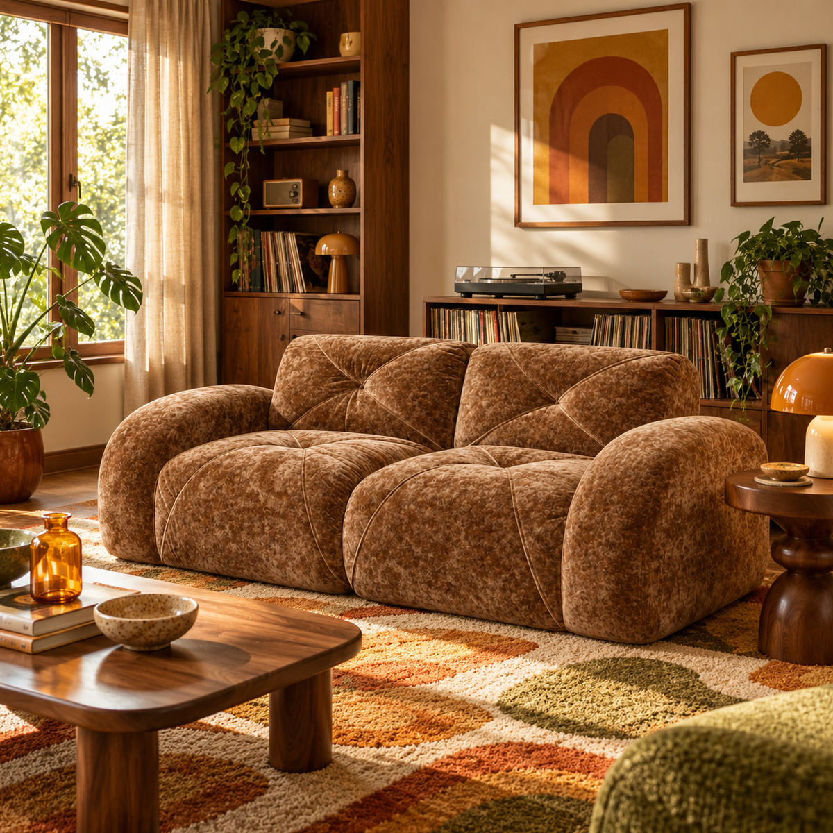 Aven 80" Oversized Frameless Velvet Modular Loveseat Sofa with Curved Armrests and Deep Seat