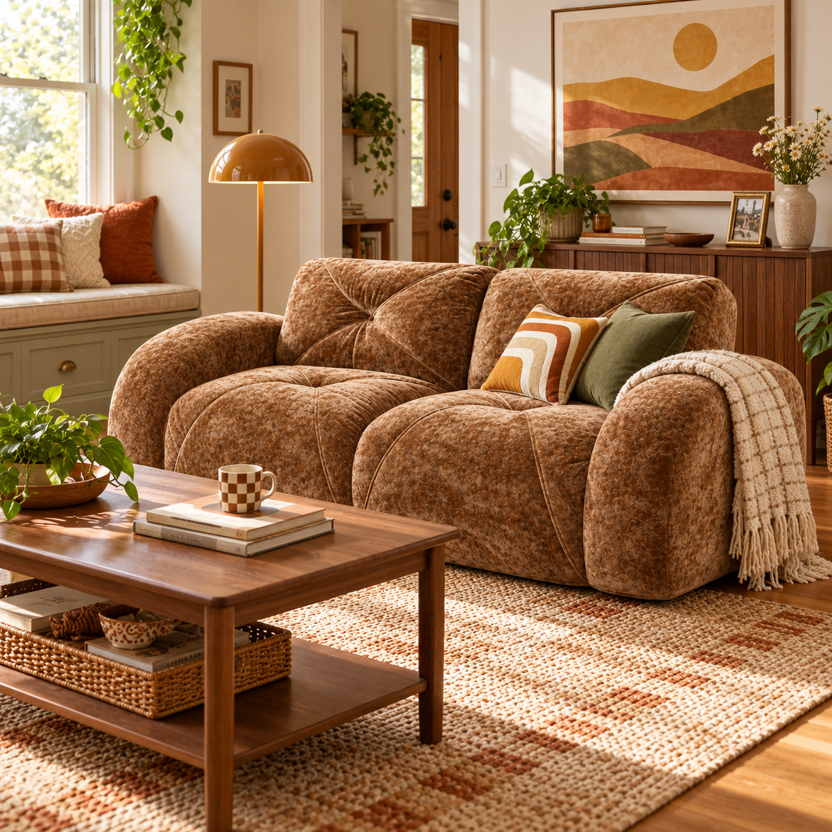 Aven 80" Oversized Frameless Velvet Modular Loveseat Sofa with Curved Armrests and Deep Seat