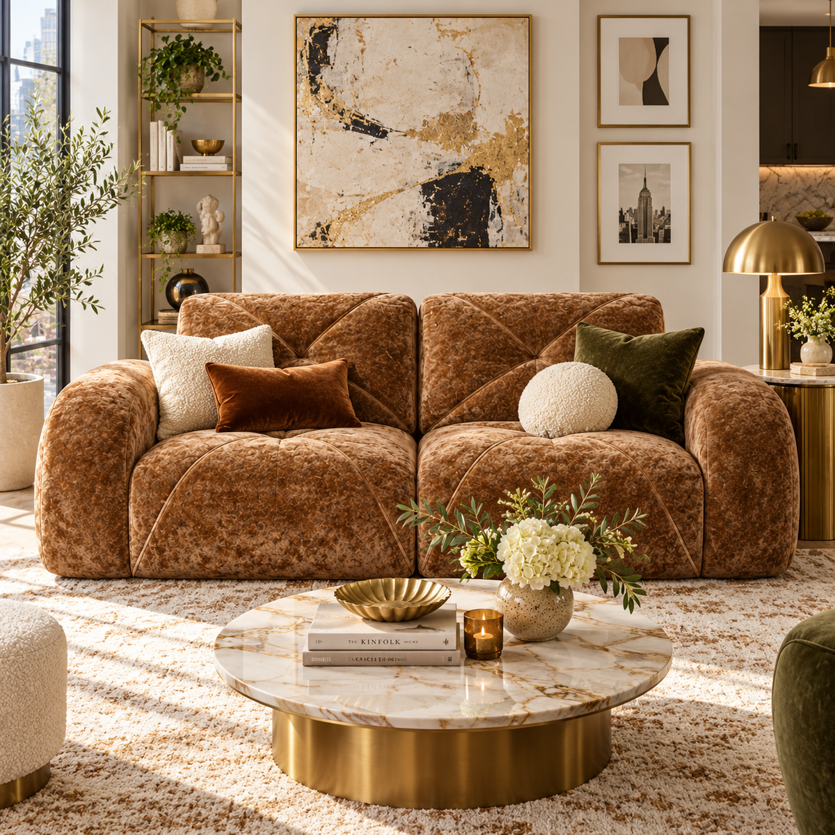 Aven 80" Oversized Frameless Velvet Modular Loveseat Sofa with Curved Armrests and Deep Seat
