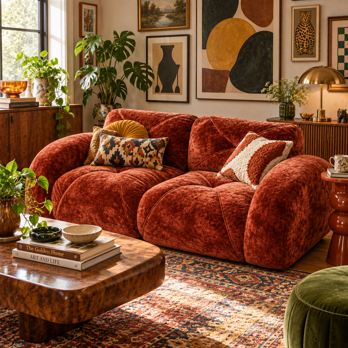 Aven 80" Oversized Frameless Velvet Modular Loveseat Sofa with Curved Armrests and Deep Seat