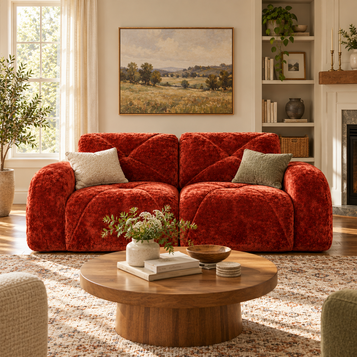 Aven 80" Oversized Frameless Velvet Modular Loveseat Sofa with Curved Armrests and Deep Seat