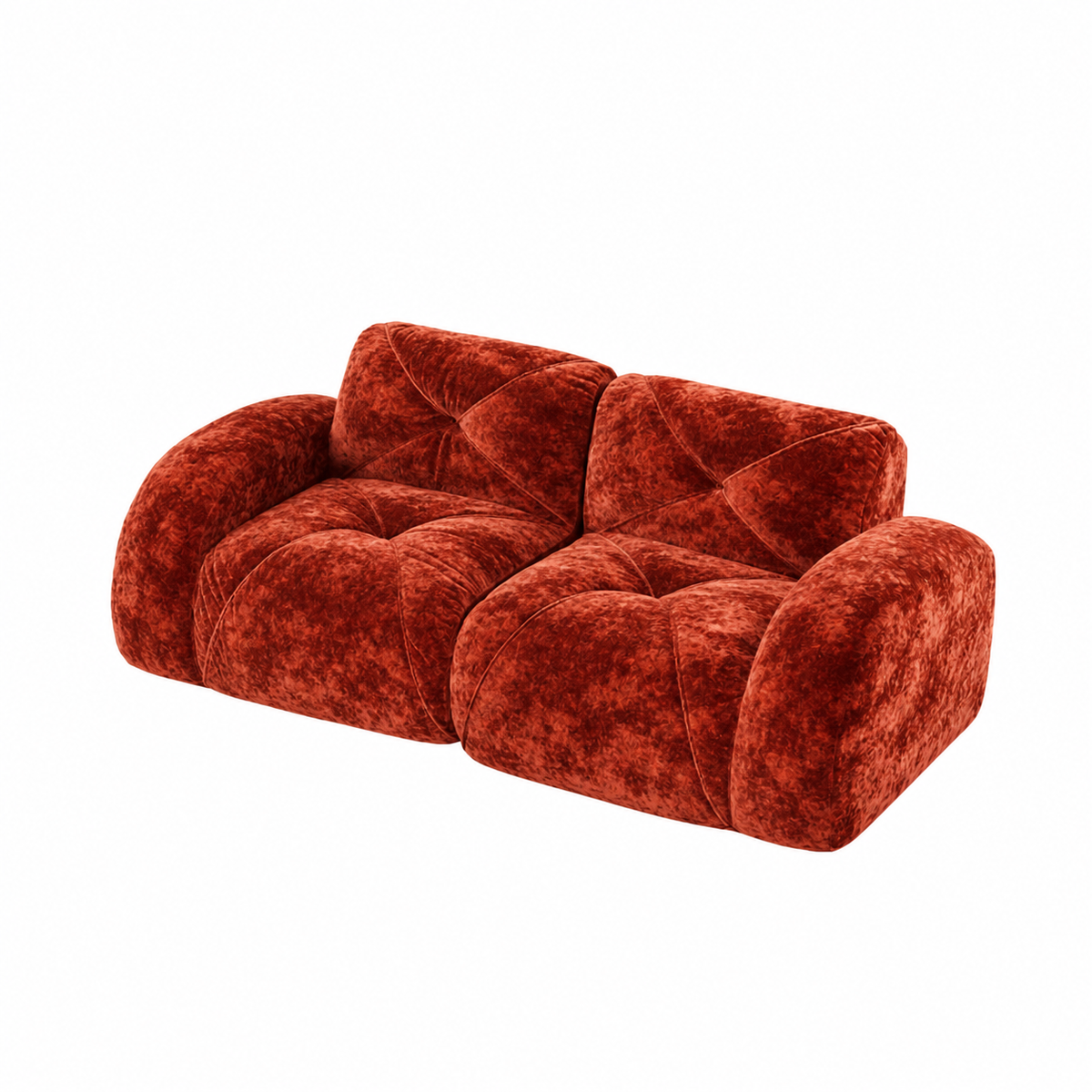Aven 80" Oversized Frameless Velvet Modular Loveseat Sofa with Curved Armrests and Deep Seat