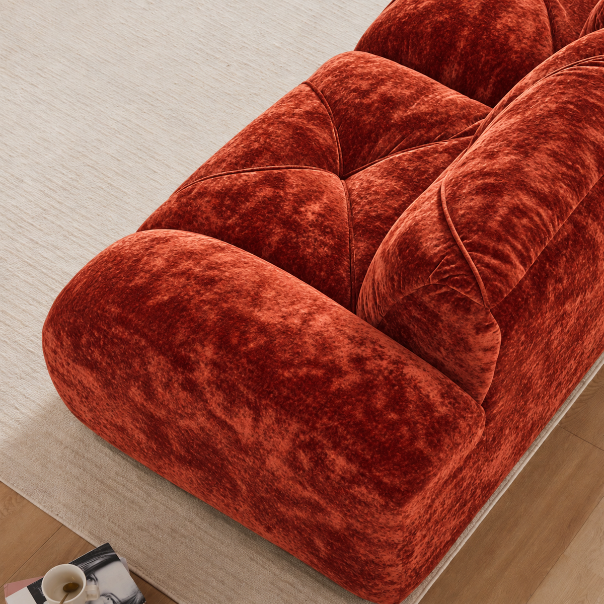 Aven 80" Oversized Frameless Velvet Modular Loveseat Sofa with Curved Armrests and Deep Seat