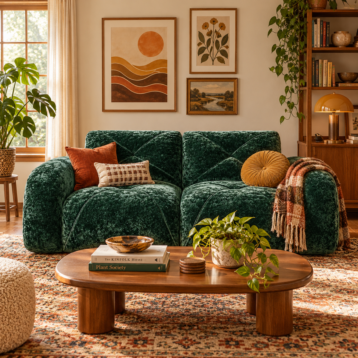 Aven 80" Oversized Frameless Velvet Modular Loveseat Sofa with Curved Armrests and Deep Seat