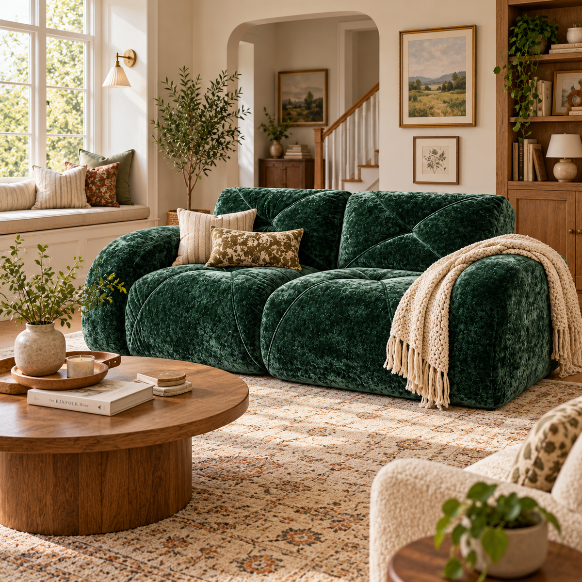 Aven 80" Oversized Frameless Velvet Modular Loveseat Sofa with Curved Armrests and Deep Seat