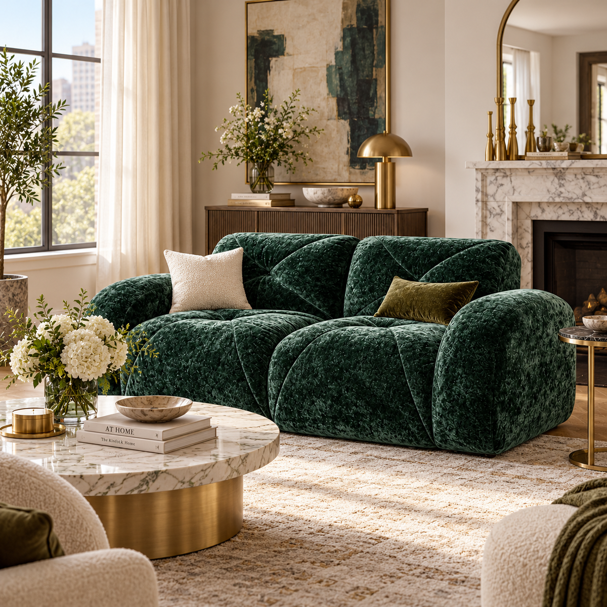 Aven 80" Oversized Frameless Velvet Modular Loveseat Sofa with Curved Armrests and Deep Seat