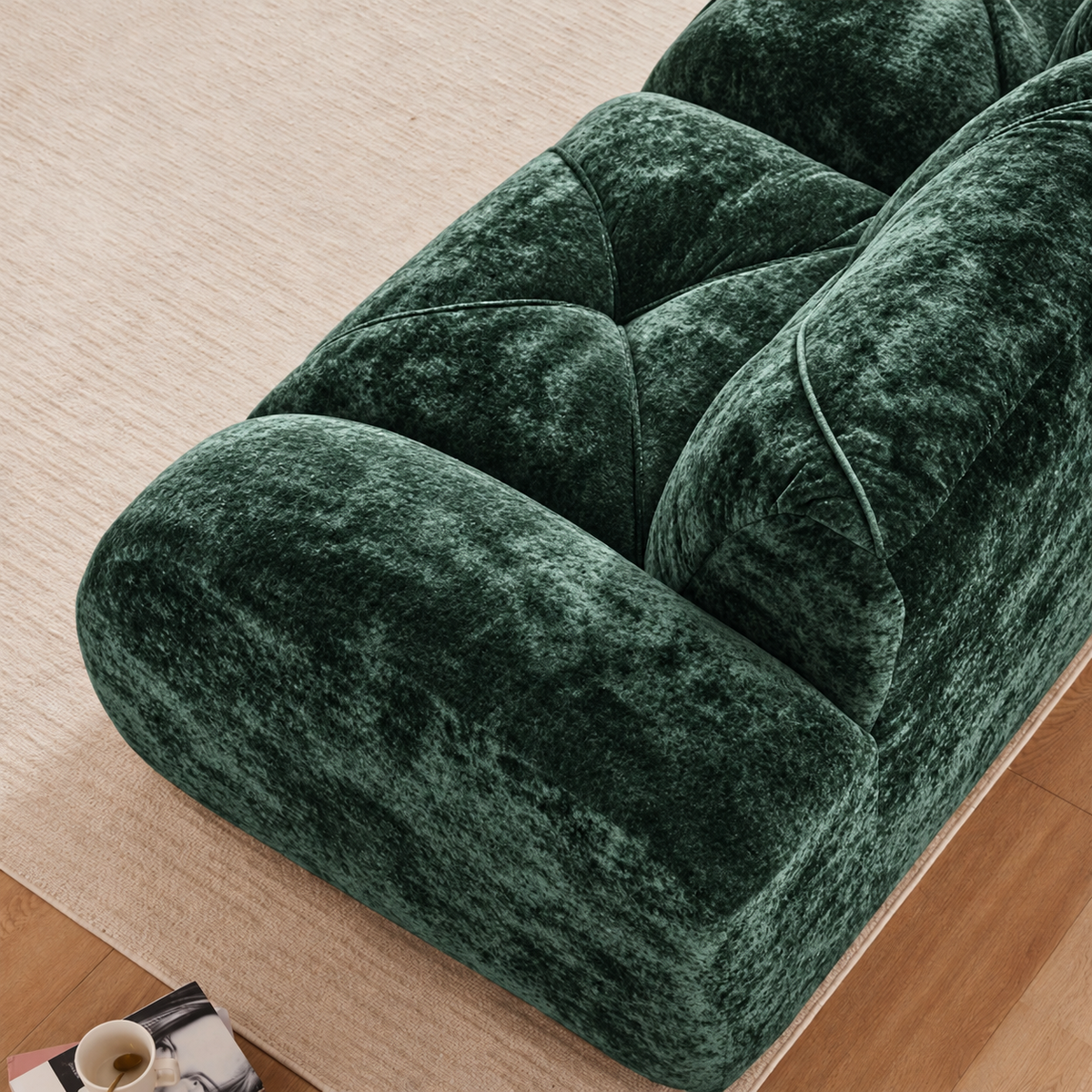Aven 80" Oversized Frameless Velvet Modular Loveseat Sofa with Curved Armrests and Deep Seat