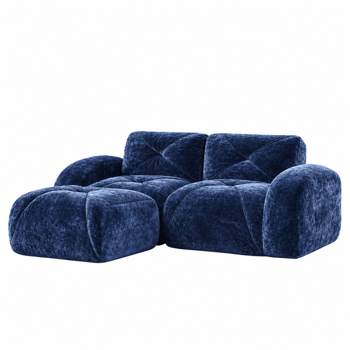 Aven 80" Frameless Velvet 3-Piece Modular L-Shaped Sectional Sofa with Movable Ottoman
