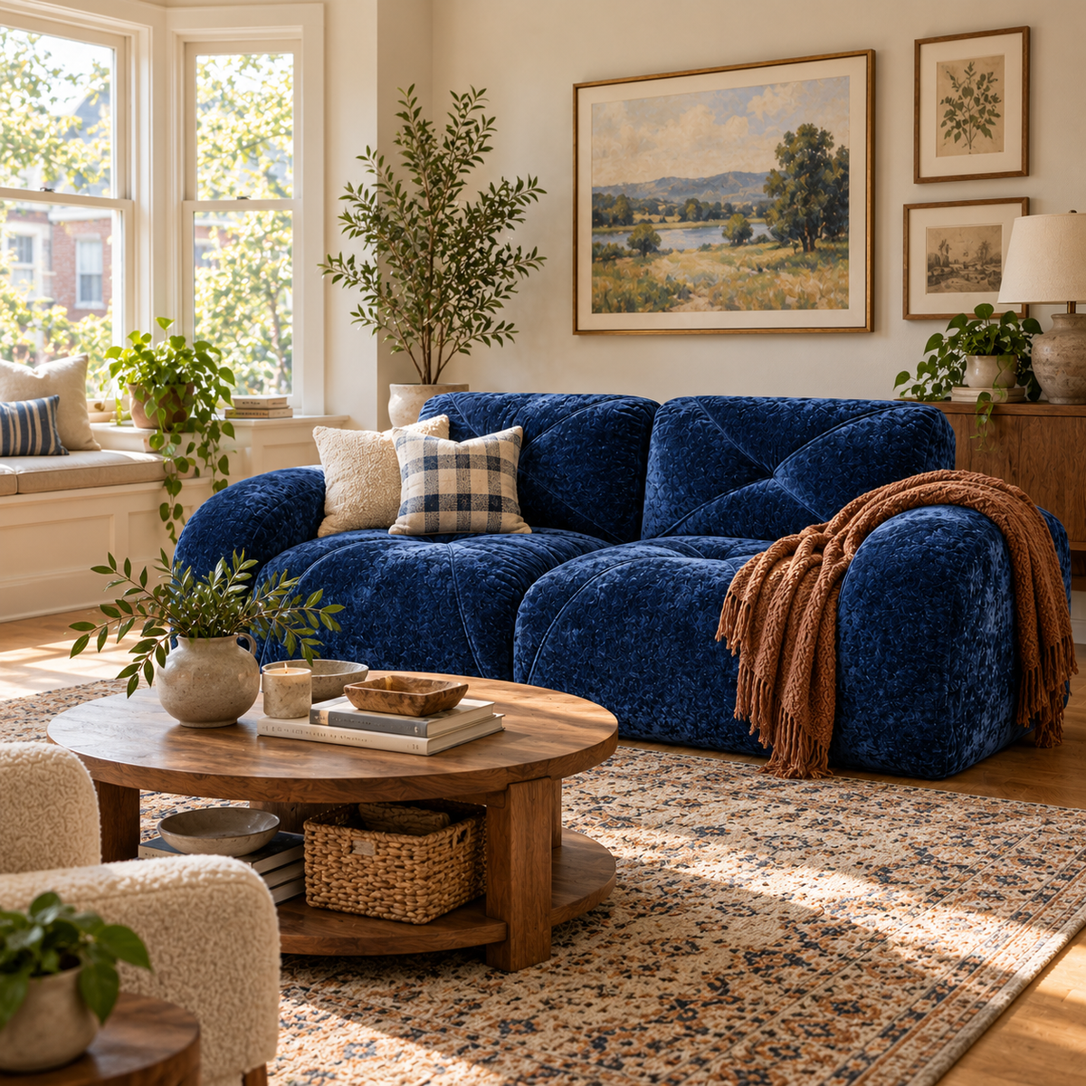 Aven 80" Oversized Frameless Velvet Modular Loveseat Sofa with Curved Armrests and Deep Seat
