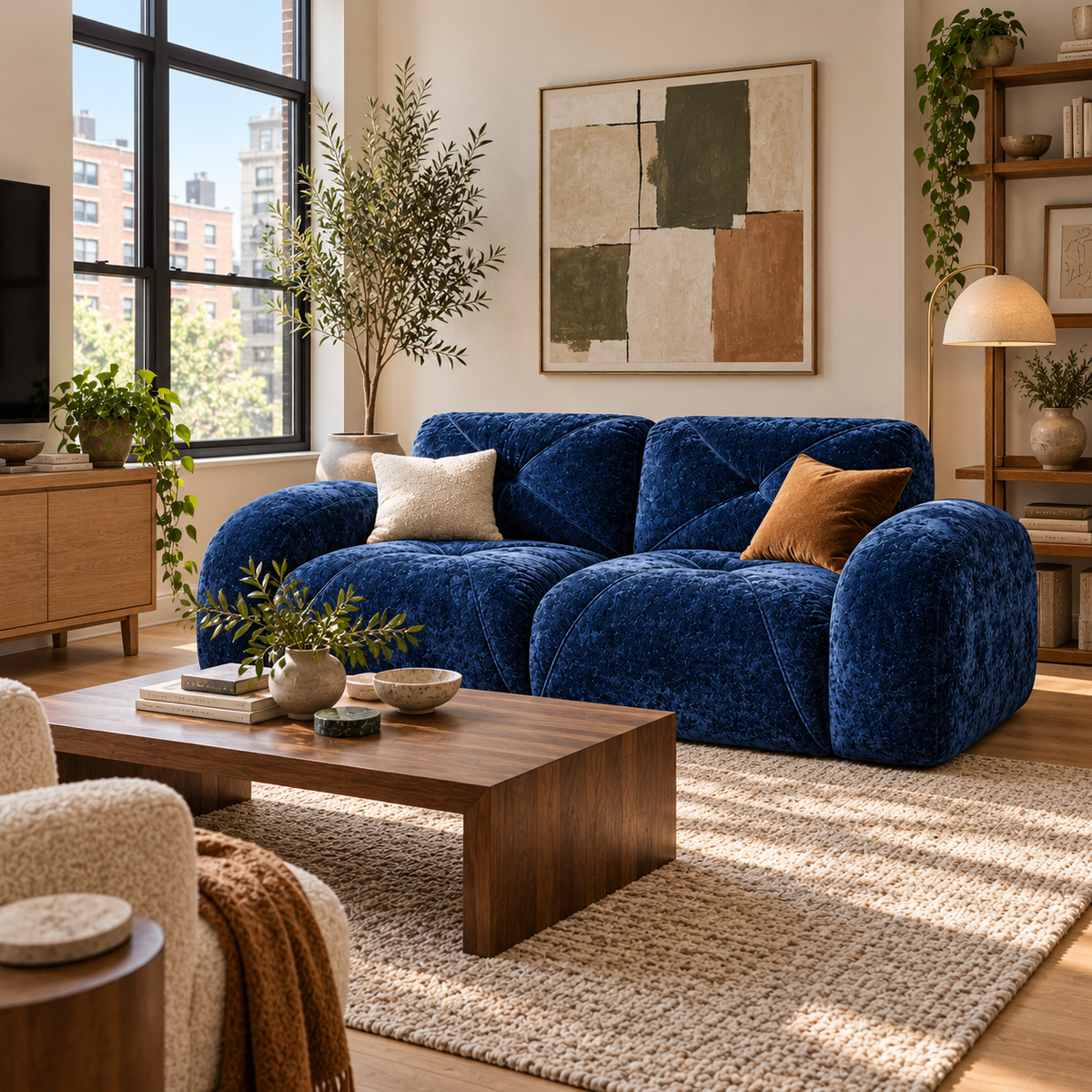 Aven 80" Oversized Frameless Velvet Modular Loveseat Sofa with Curved Armrests and Deep Seat