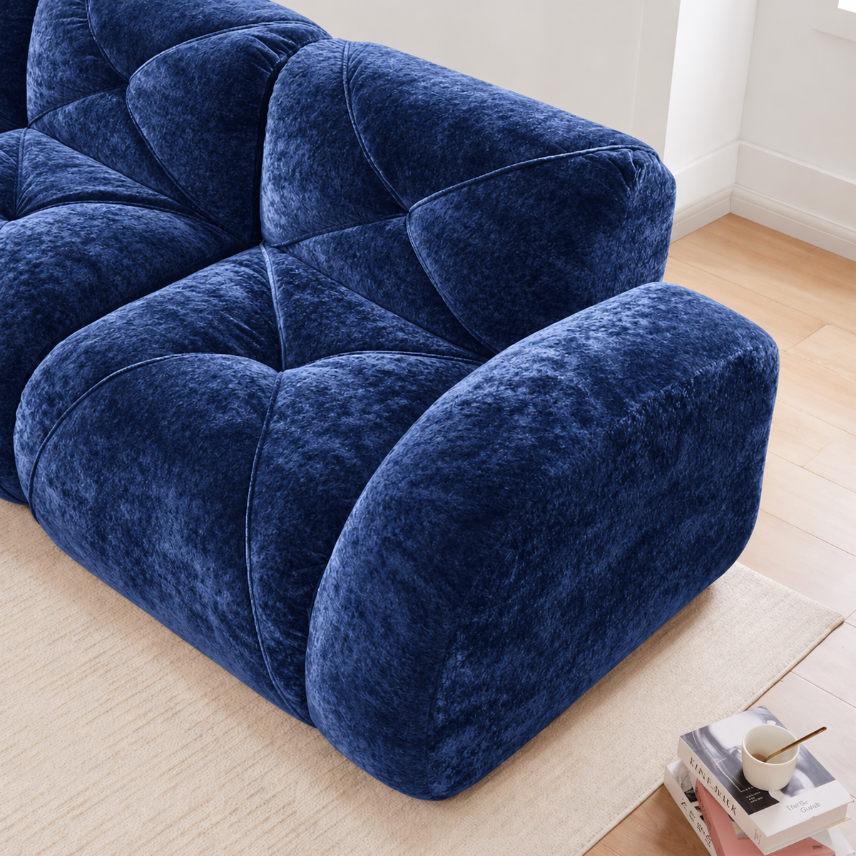 Aven 80" Frameless Velvet 3-Piece Modular L-Shaped Sectional Sofa with Movable Ottoman