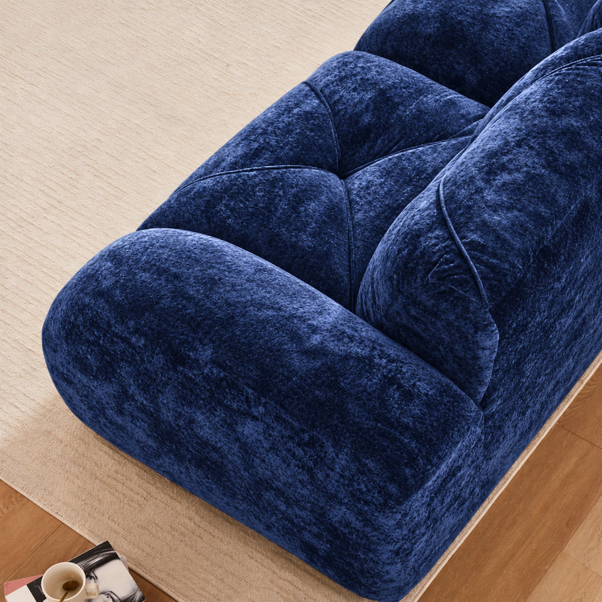 Aven 80" Oversized Frameless Velvet Modular Loveseat Sofa with Curved Armrests and Deep Seat