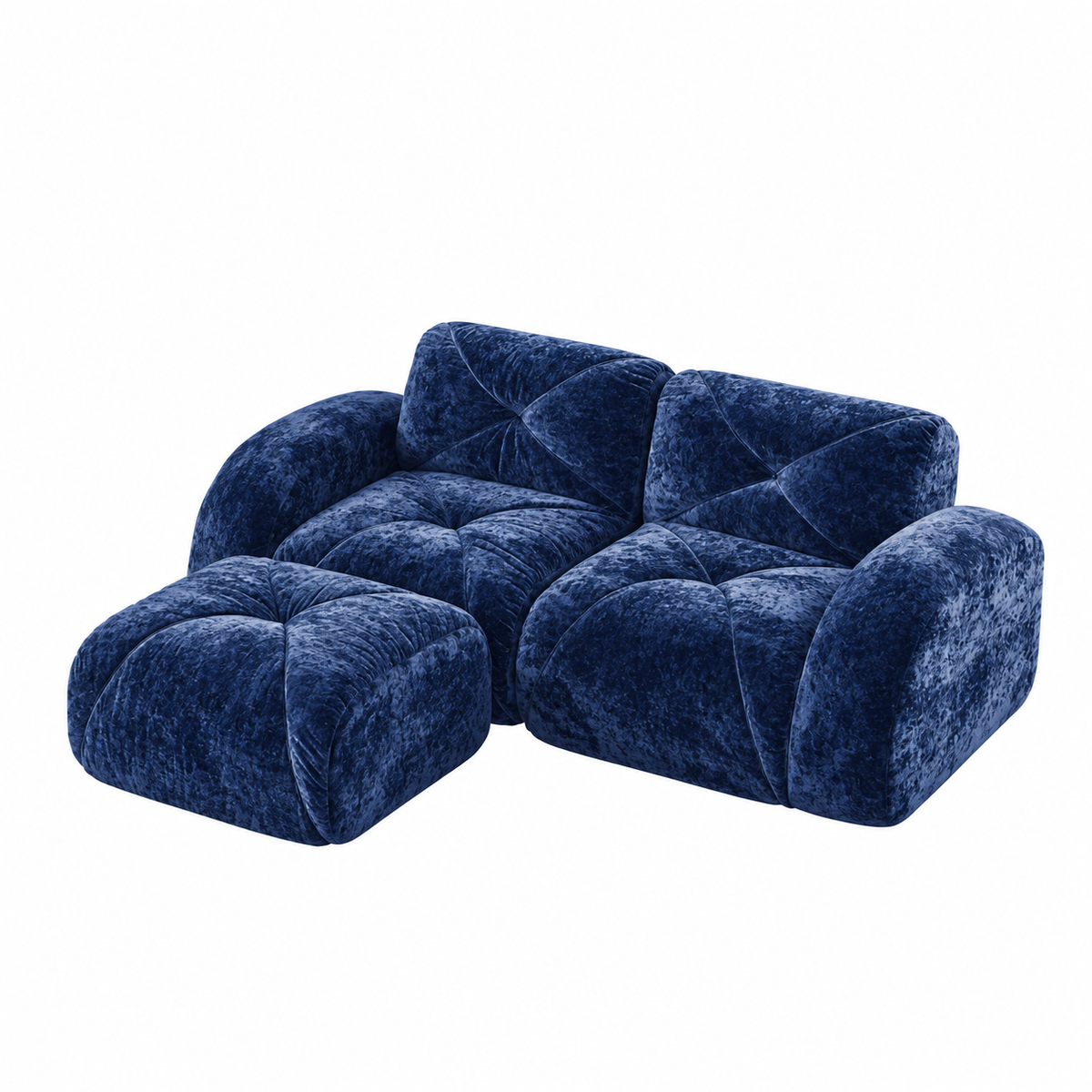 Aven 80" Frameless Velvet 3-Piece Modular L-Shaped Sectional Sofa with Movable Ottoman