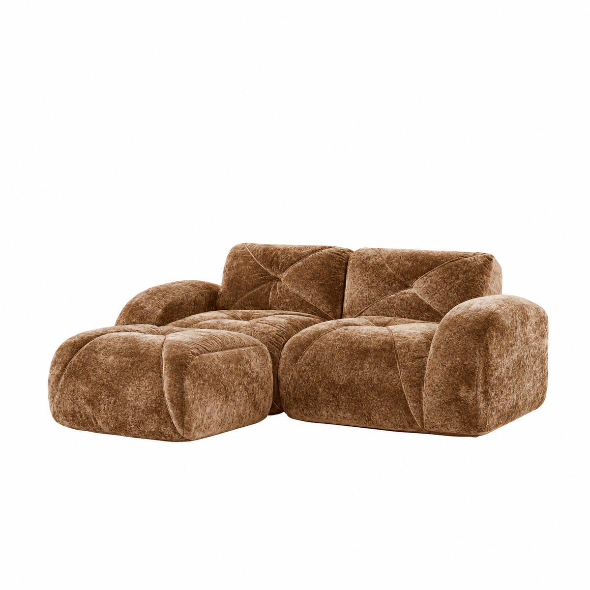Aven 80" Frameless Velvet 3-Piece Modular L-Shaped Sectional Sofa with Movable Ottoman