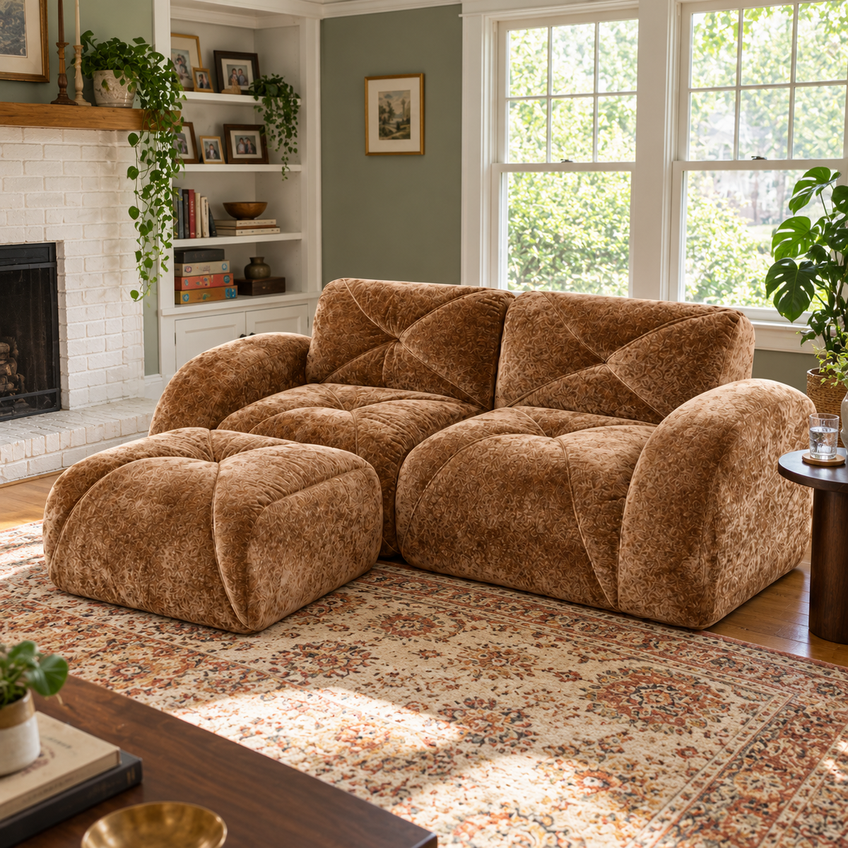 Aven 80" Frameless Velvet 3-Piece Modular L-Shaped Sectional Sofa with Movable Ottoman
