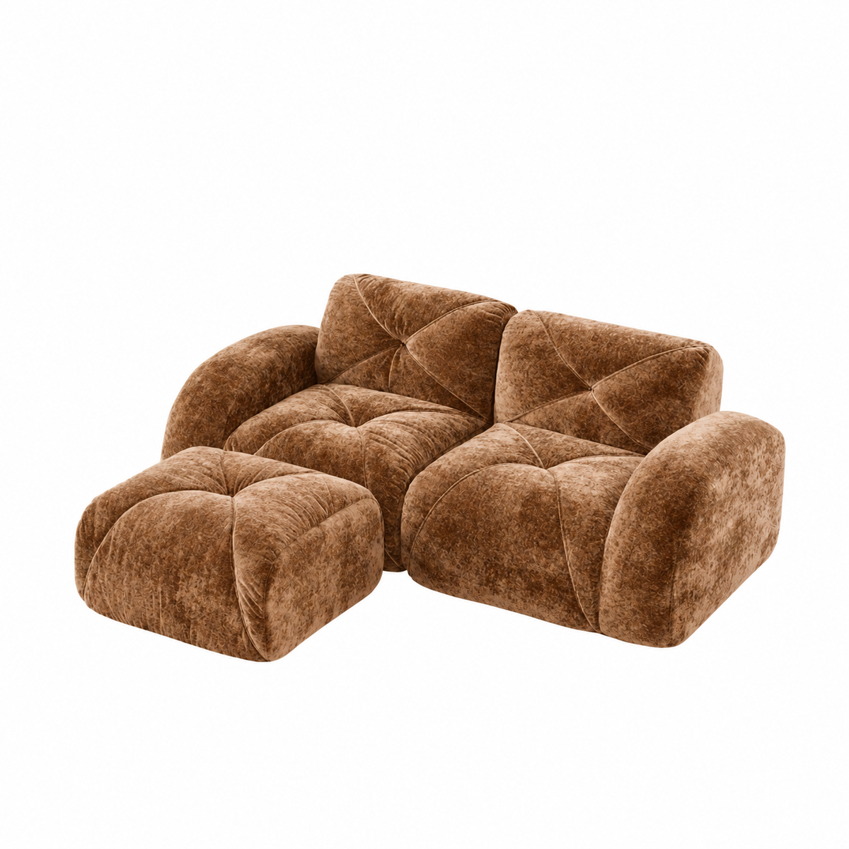 Aven 80" Frameless Velvet 3-Piece Modular L-Shaped Sectional Sofa with Movable Ottoman