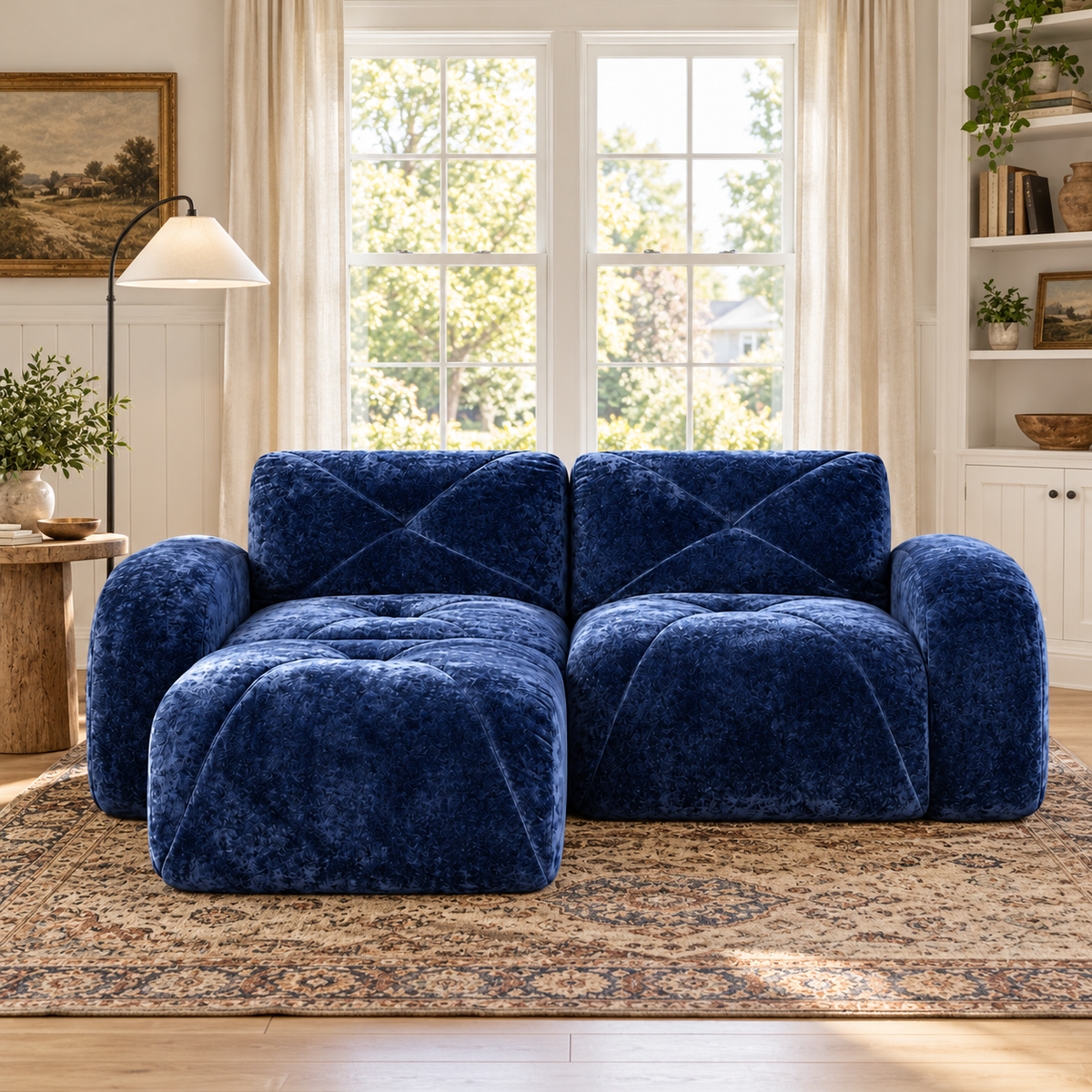 Aven 80" Frameless Velvet 3-Piece Modular L-Shaped Sectional Sofa with Movable Ottoman