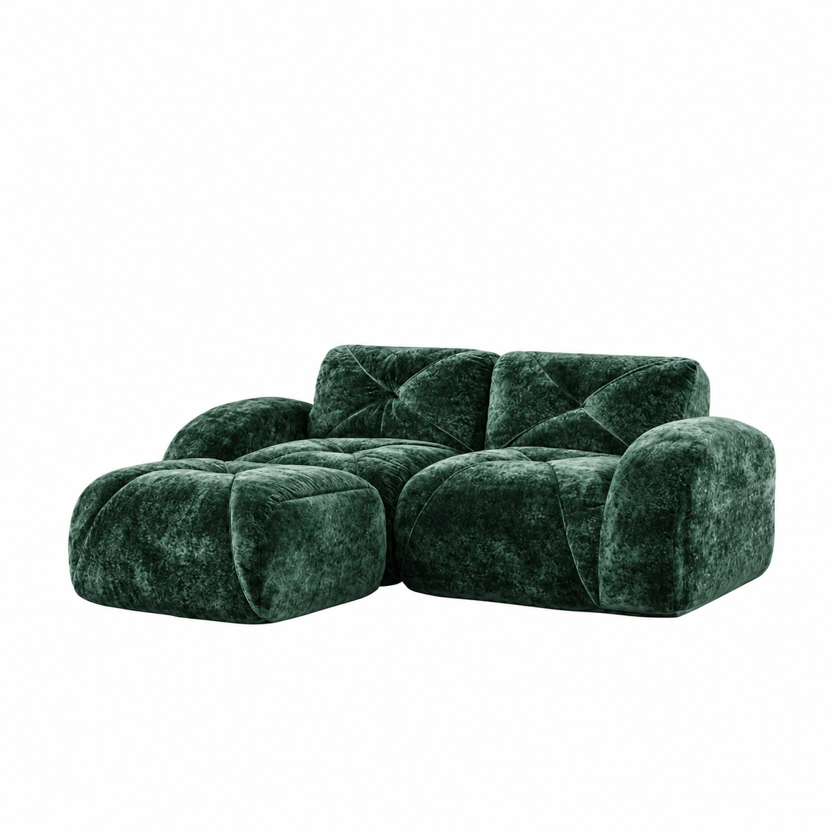 Aven 80" Frameless Velvet 3-Piece Modular L-Shaped Sectional Sofa with Movable Ottoman