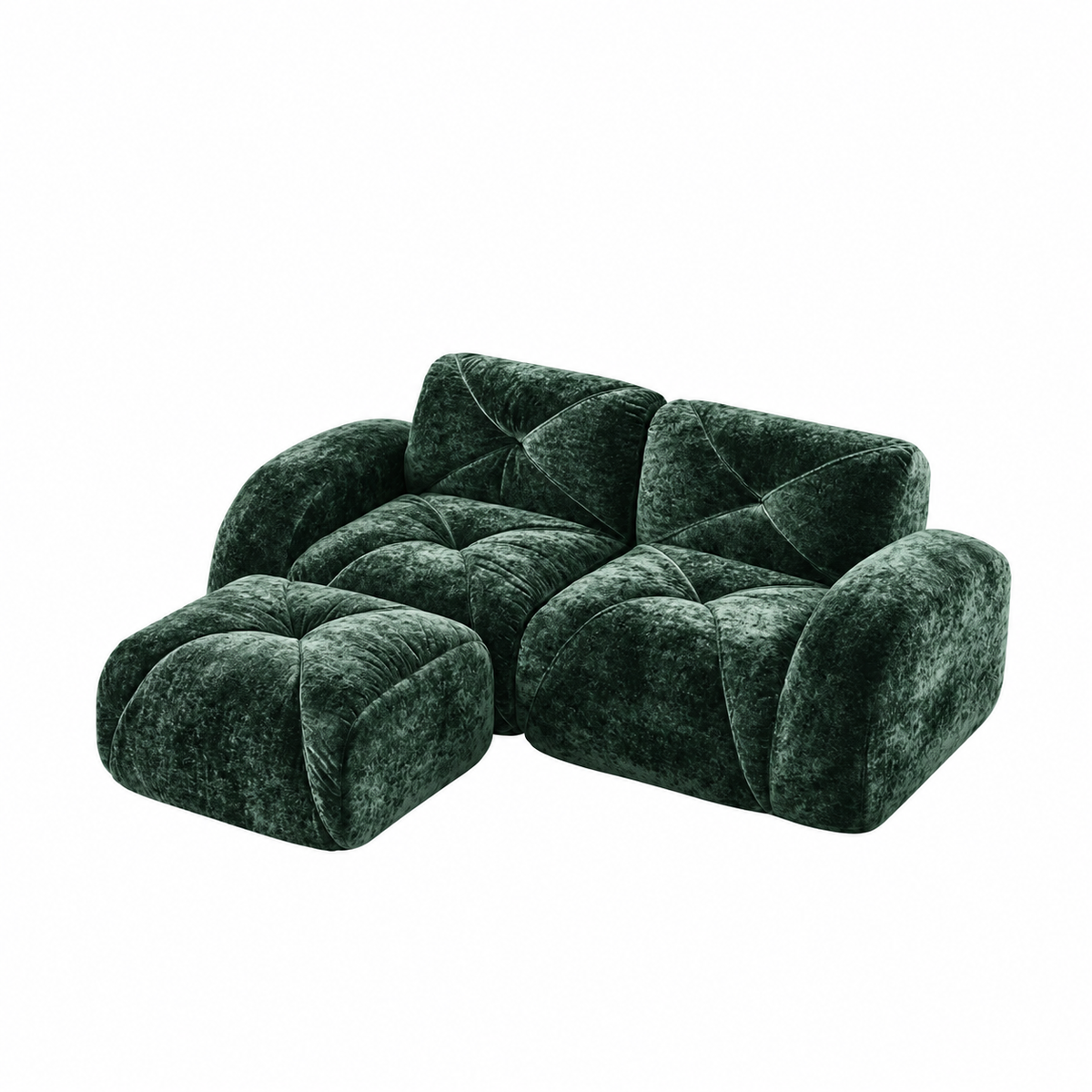 Aven 80" Frameless Velvet 3-Piece Modular L-Shaped Sectional Sofa with Movable Ottoman