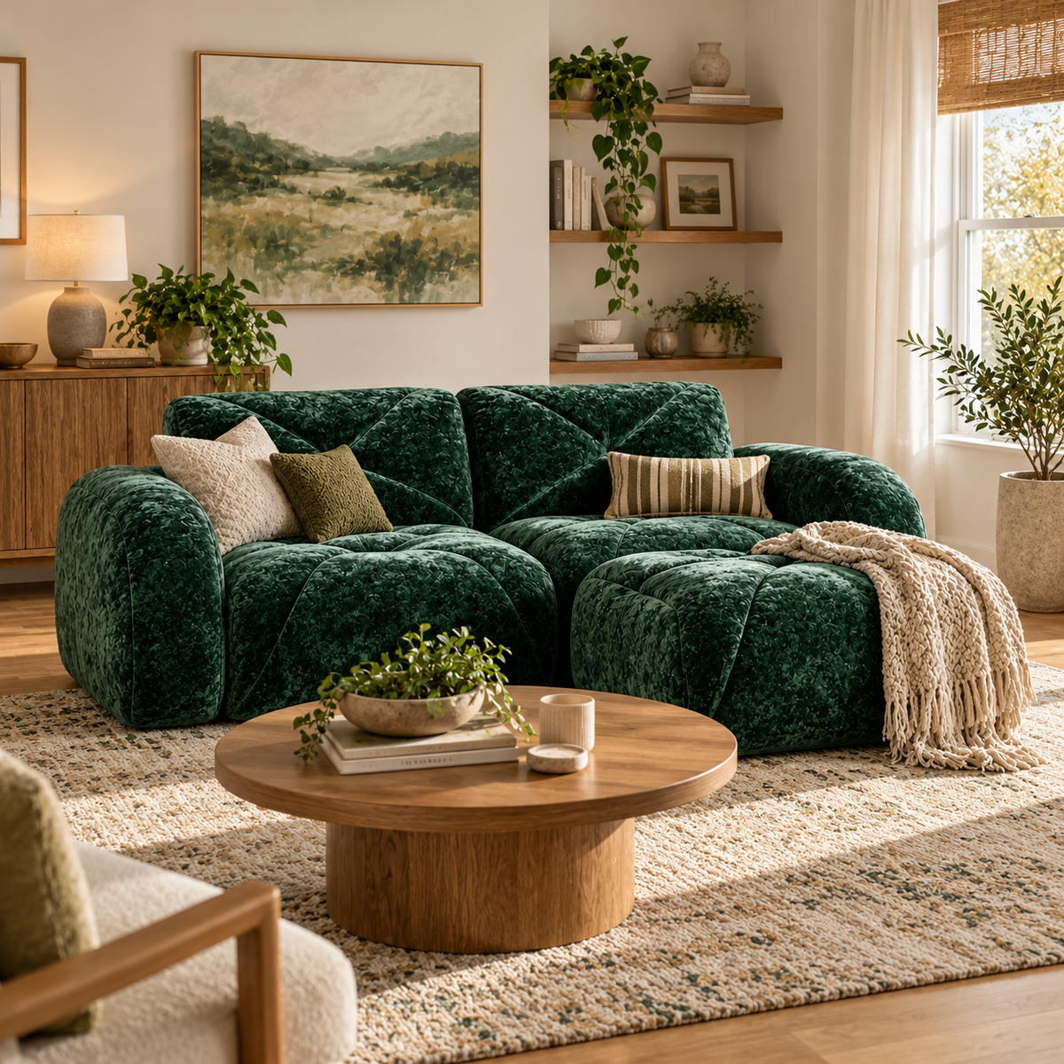 Aven 80" Frameless Velvet 3-Piece Modular L-Shaped Sectional Sofa with Movable Ottoman