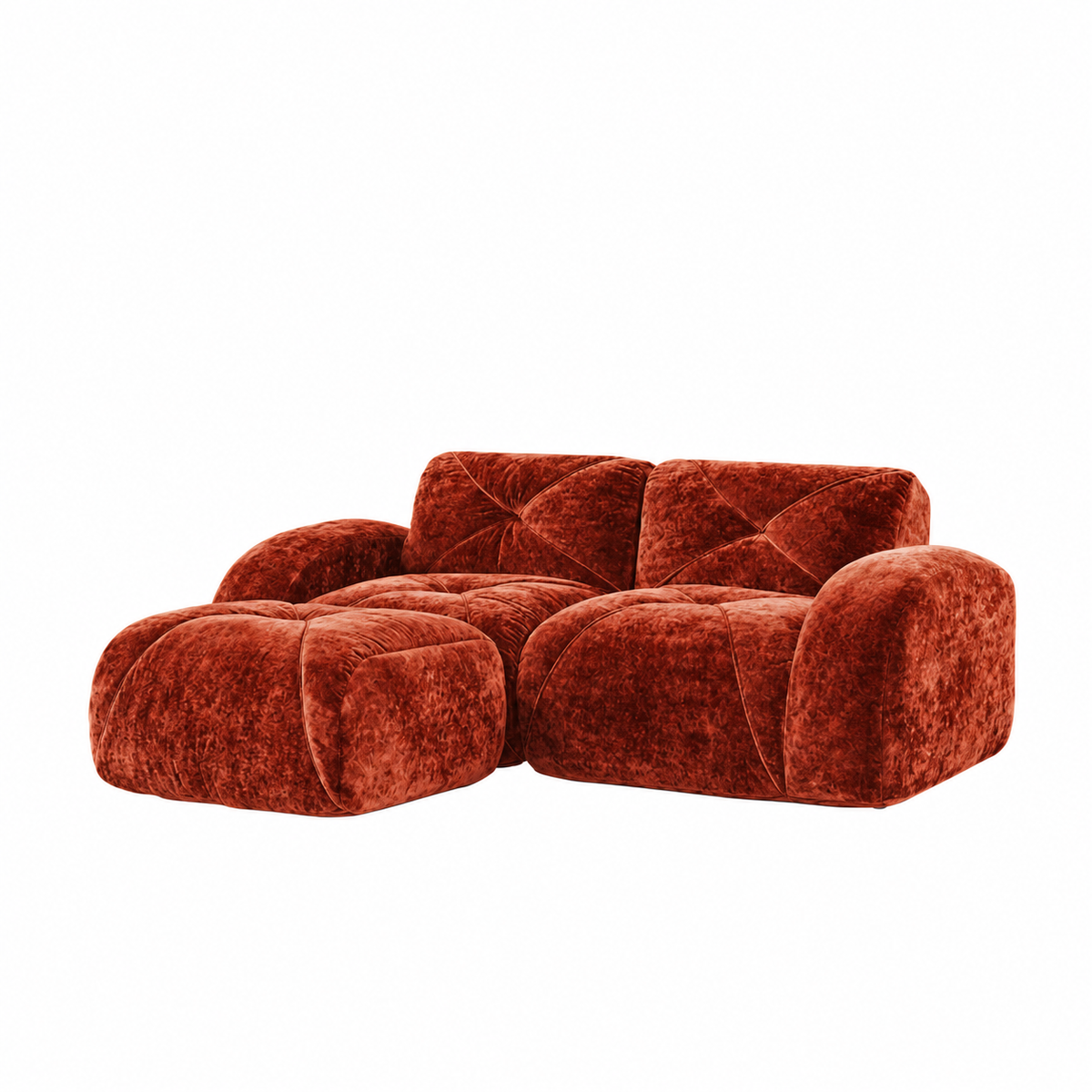 Aven 80" Frameless Velvet 3-Piece Modular L-Shaped Sectional Sofa with Movable Ottoman
