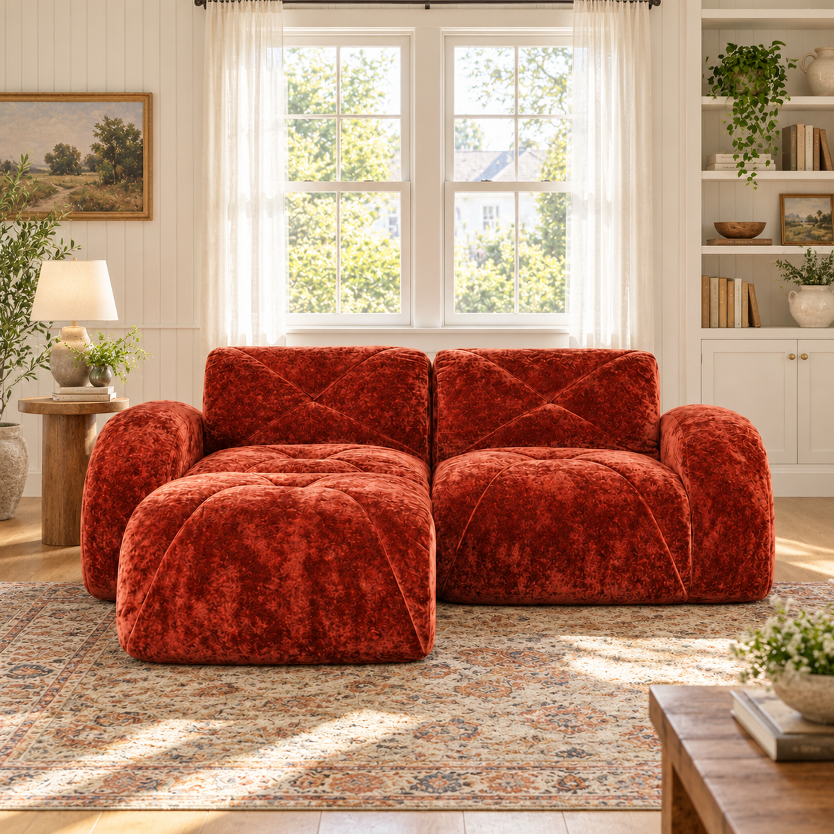 Aven 80" Frameless Velvet 3-Piece Modular L-Shaped Sectional Sofa with Movable Ottoman