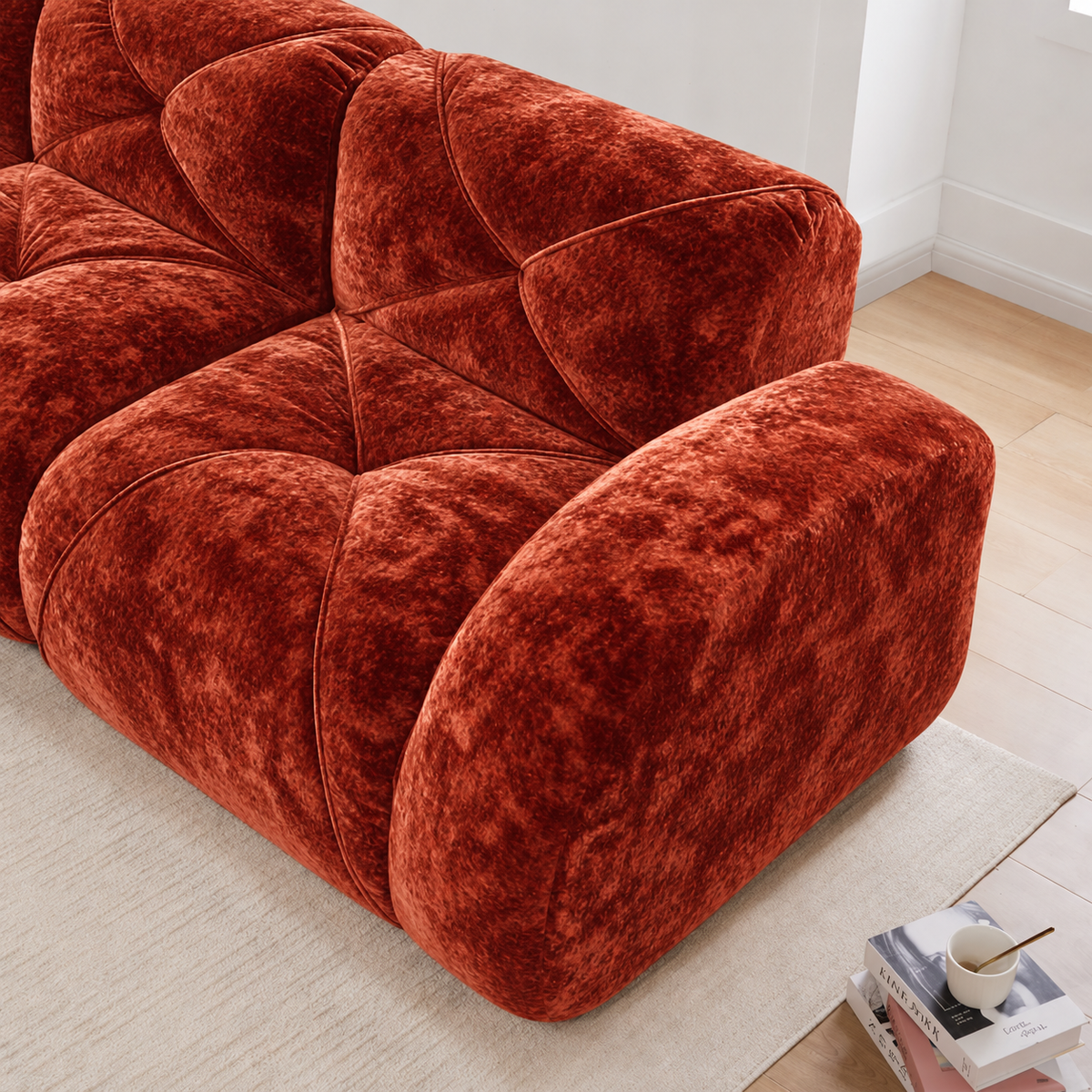 Aven 80" Frameless Velvet 3-Piece Modular L-Shaped Sectional Sofa with Movable Ottoman