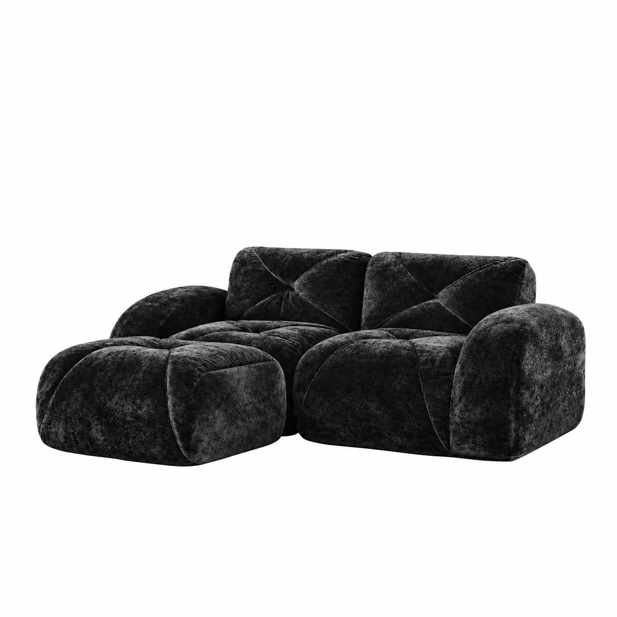 Aven 80" Frameless Velvet 3-Piece Modular L-Shaped Sectional Sofa with Movable Ottoman