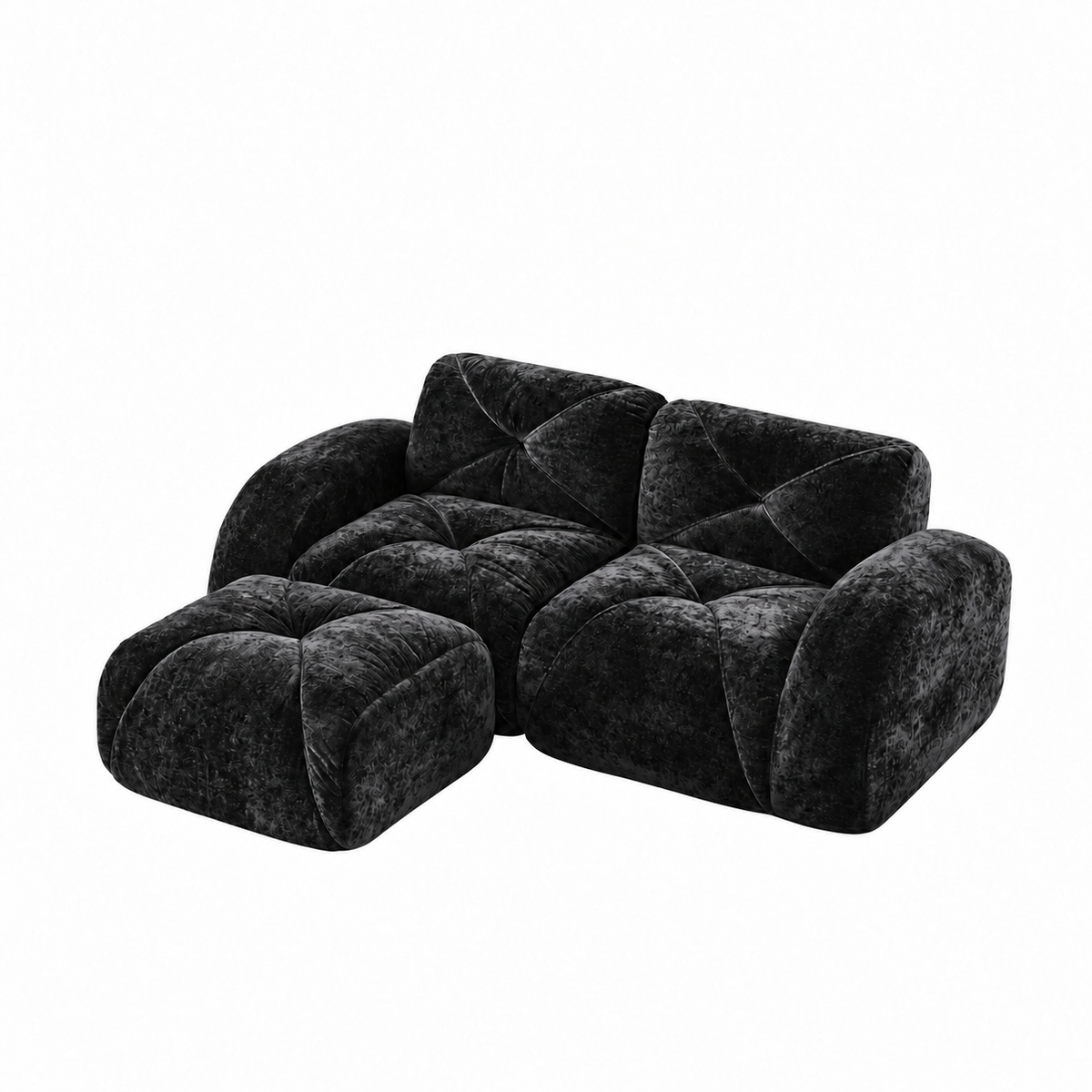 Aven 80" Frameless Velvet 3-Piece Modular L-Shaped Sectional Sofa with Movable Ottoman
