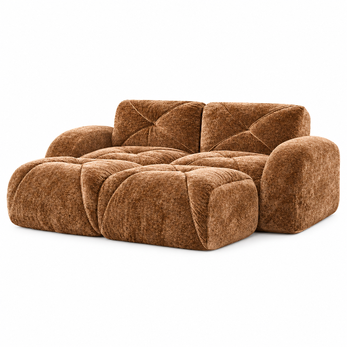 Aven 80" Frameless Velvet 4-Piece Modular Sofa with 2 Ottomans and Double Chaise