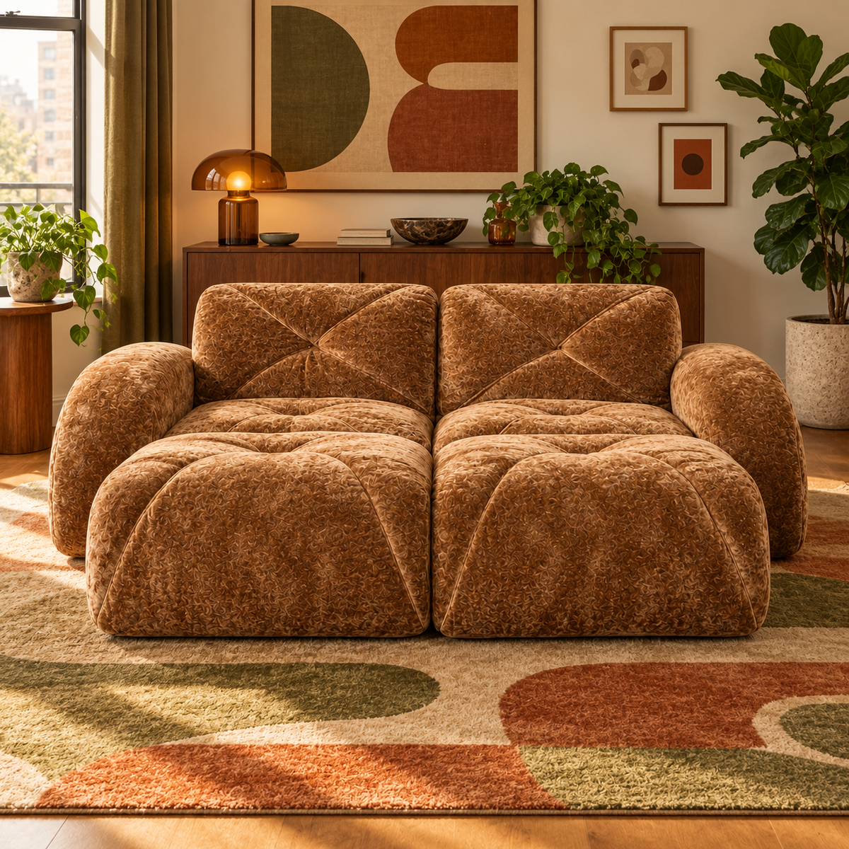 Aven 80" Frameless Velvet 4-Piece Modular Sofa with 2 Ottomans and Double Chaise